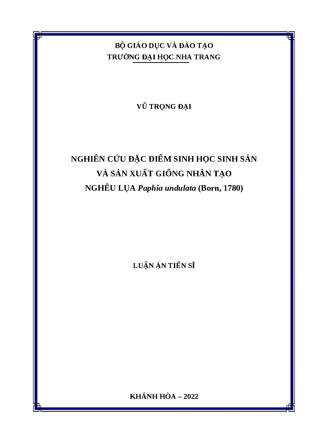 Nghiên cứu sinh sản, sản xuất giống nhân tạo nghêu lụa Paphia undulata