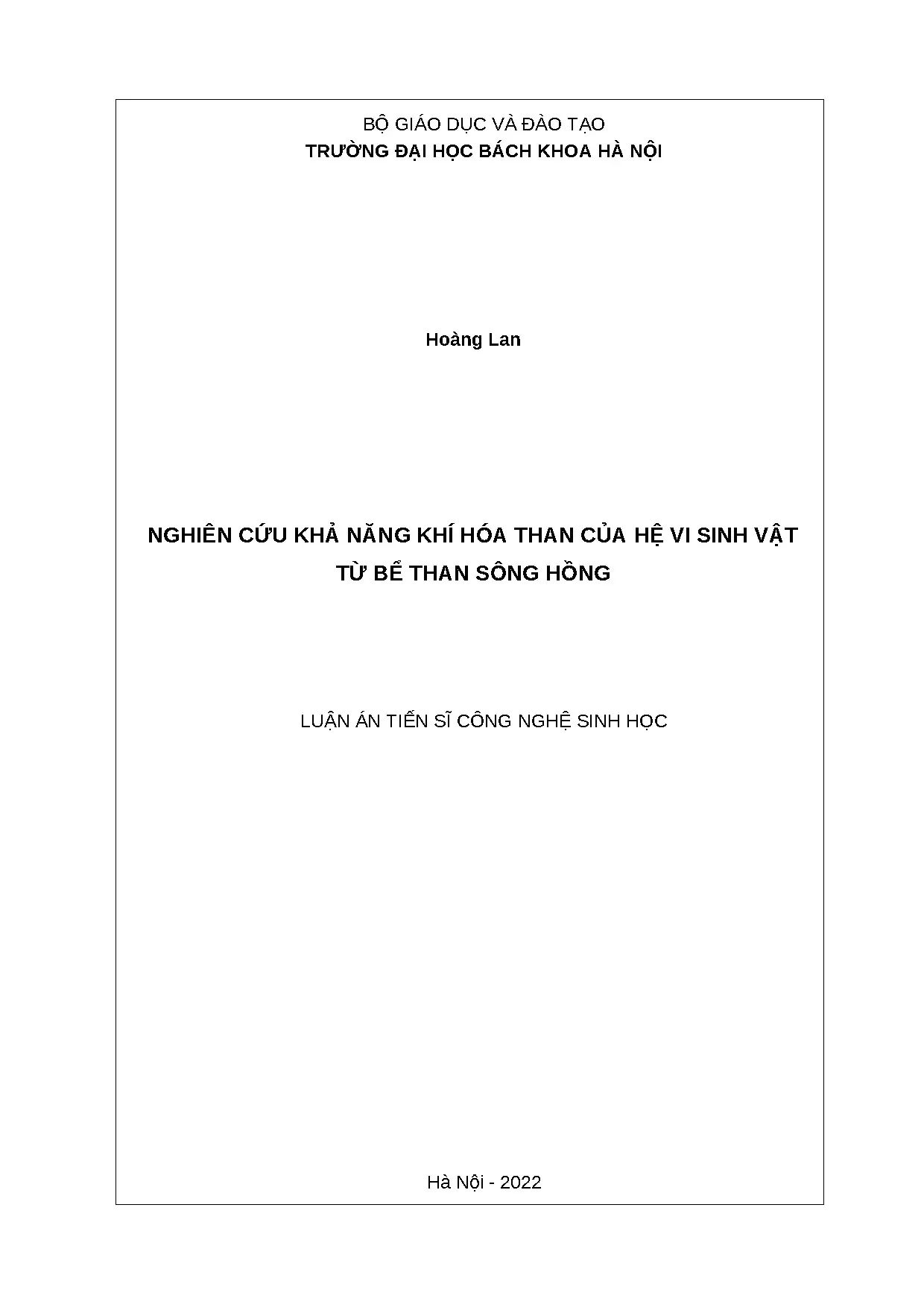 Nghiên cứu khả năng khí hóa than của hệ vi sinh vật từ bể th
