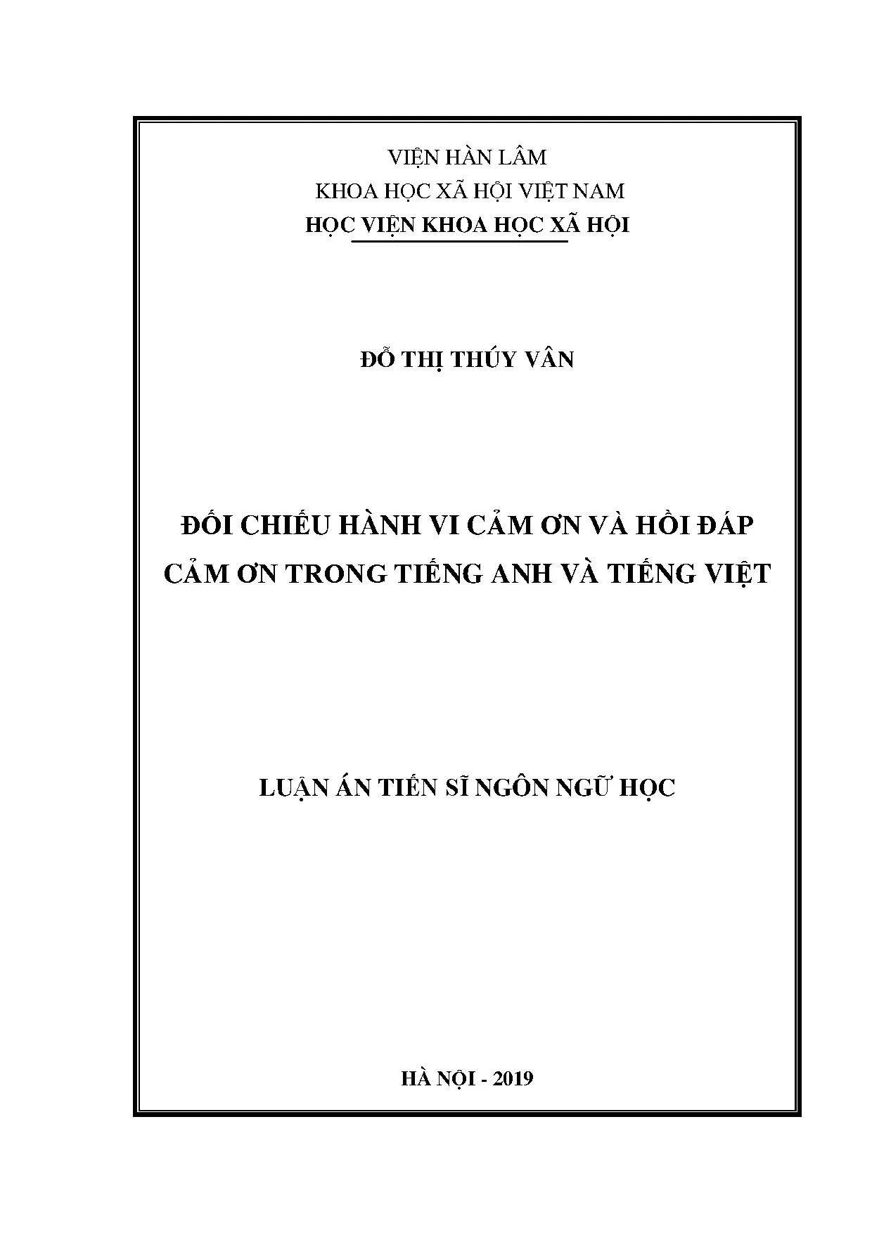 Hành vi cảm ơn & hồi đáp: Đối chiếu Anh-Việt