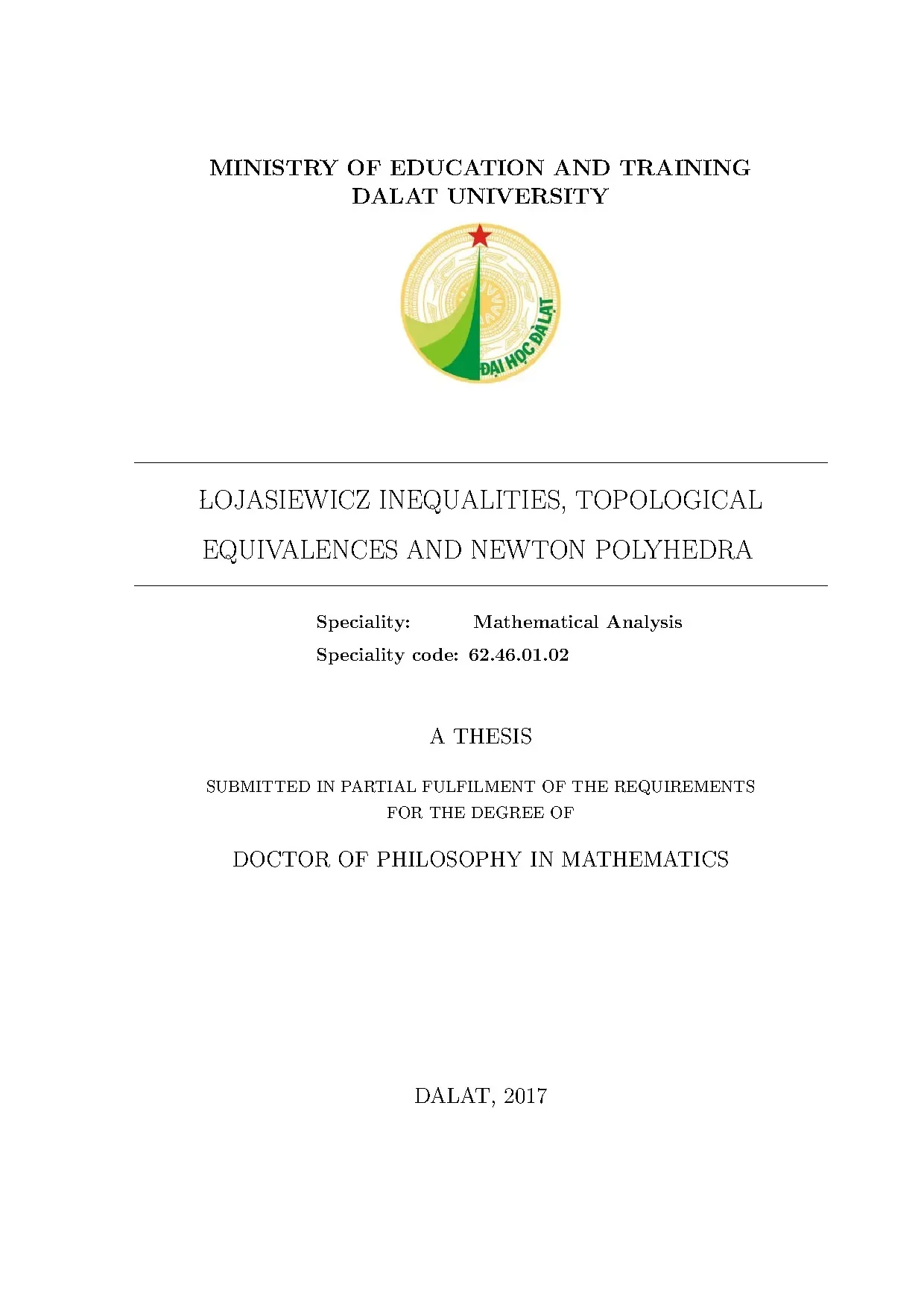 Luận án tiến sĩ bất đẳng thức lojasiewicz tương đương topo v