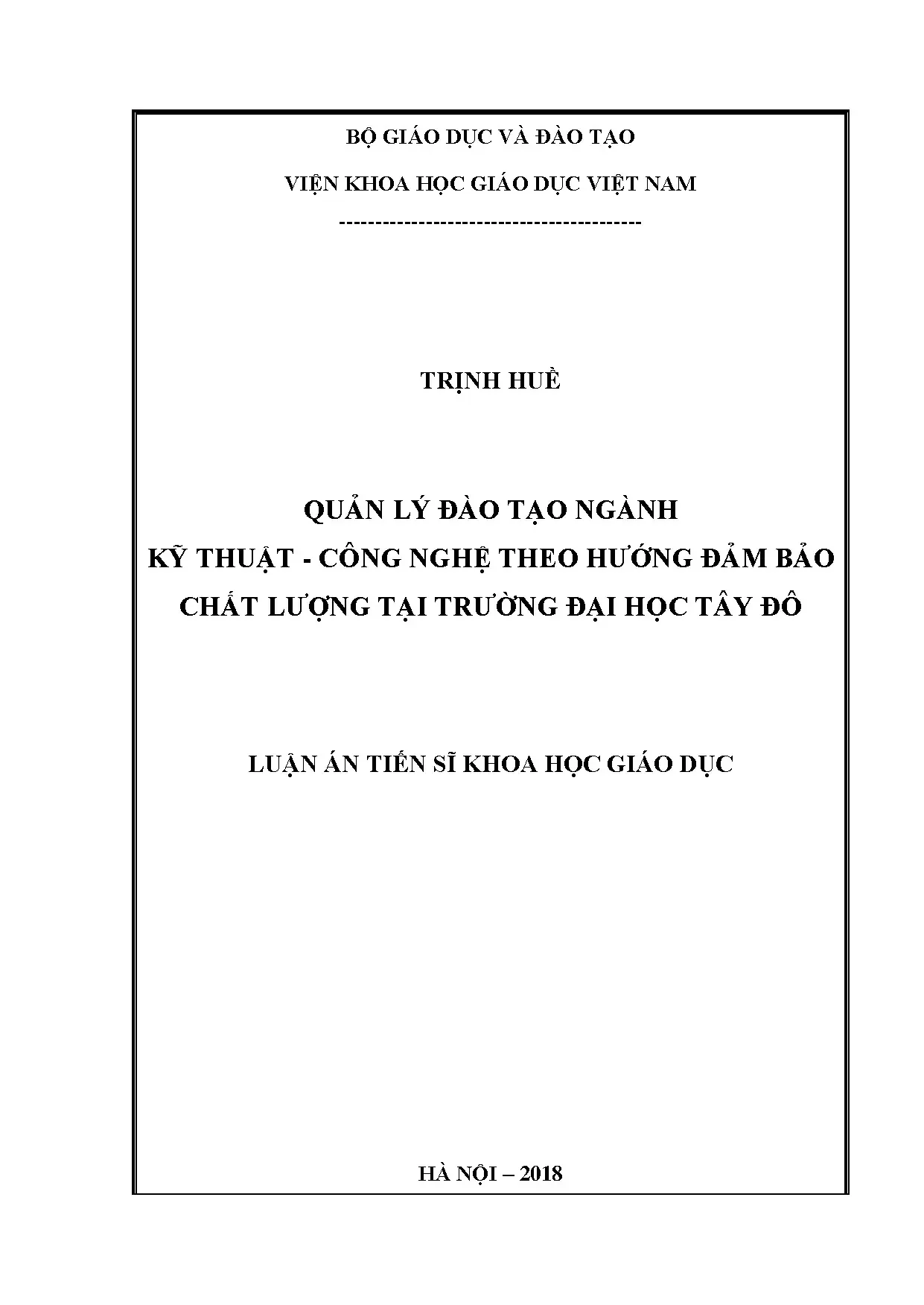 Quản lý đào tạo kỹ thuật-công nghệ ĐBCL tại Đại học Tây Đô