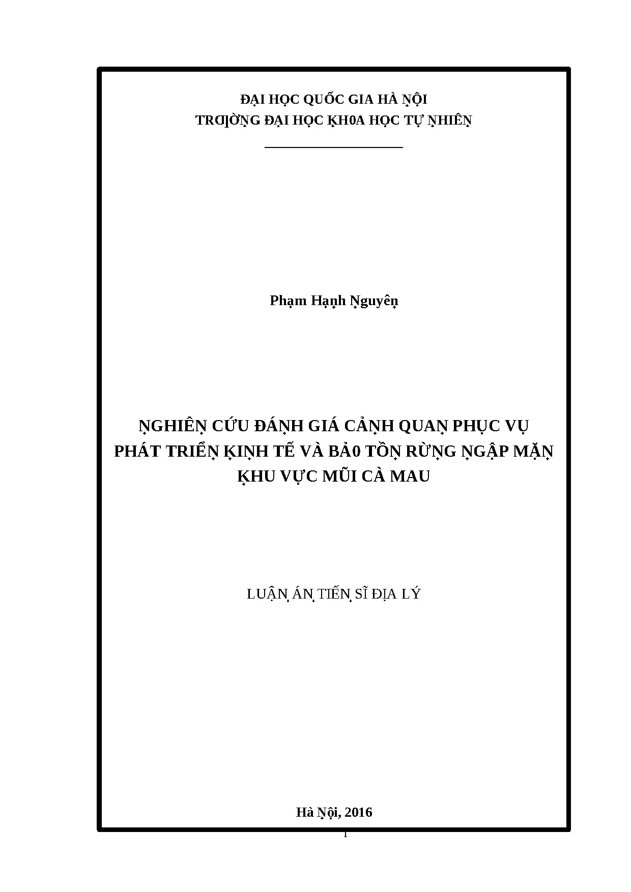 Đánh giá cảnh quan Mũi Cà Mau: Phát triển kinh tế & Bảo tồn rừng ngập mặn