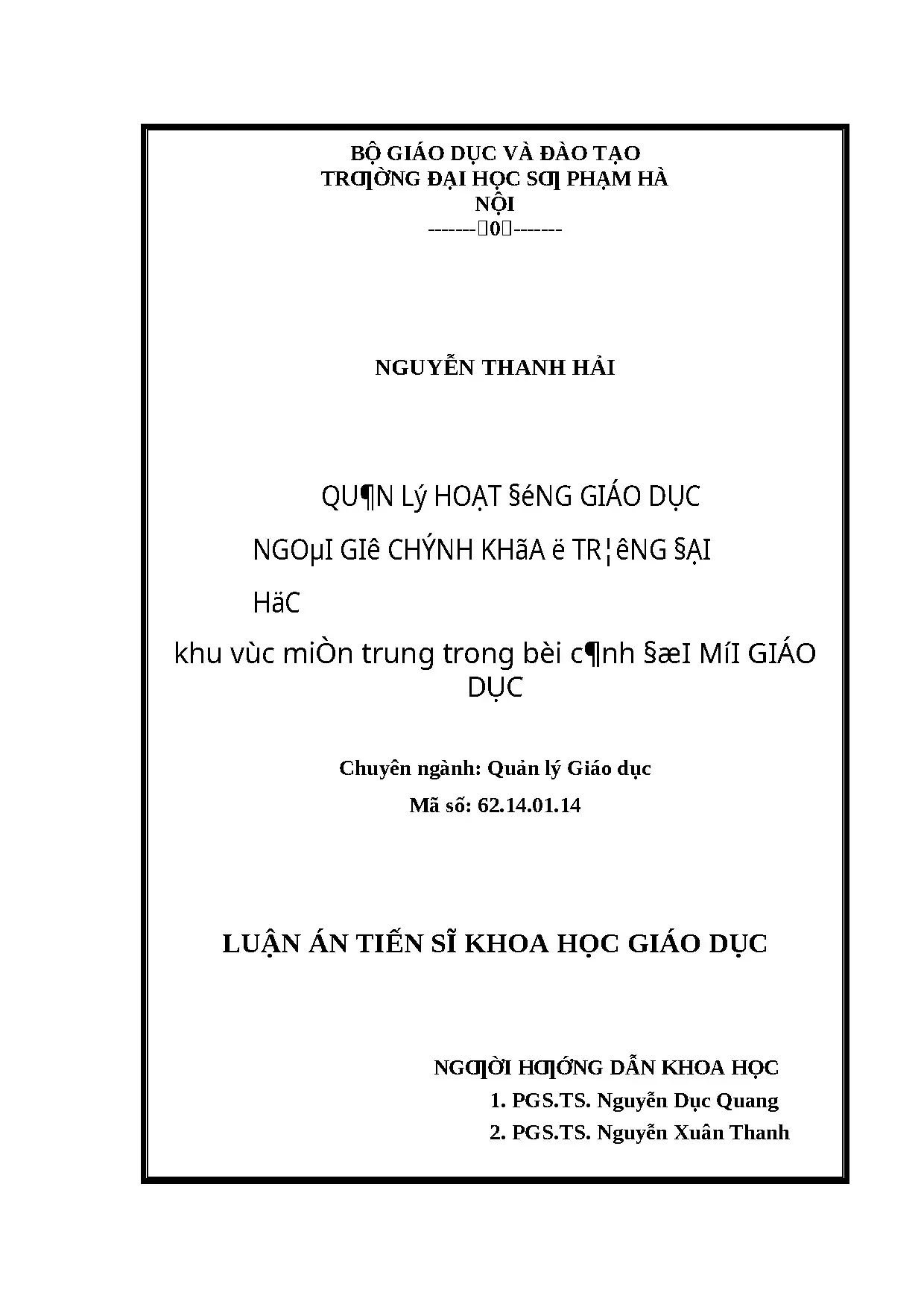 Quản lý GD ngoài giờ ở ĐH miền Trung & đổi mới giáo dục