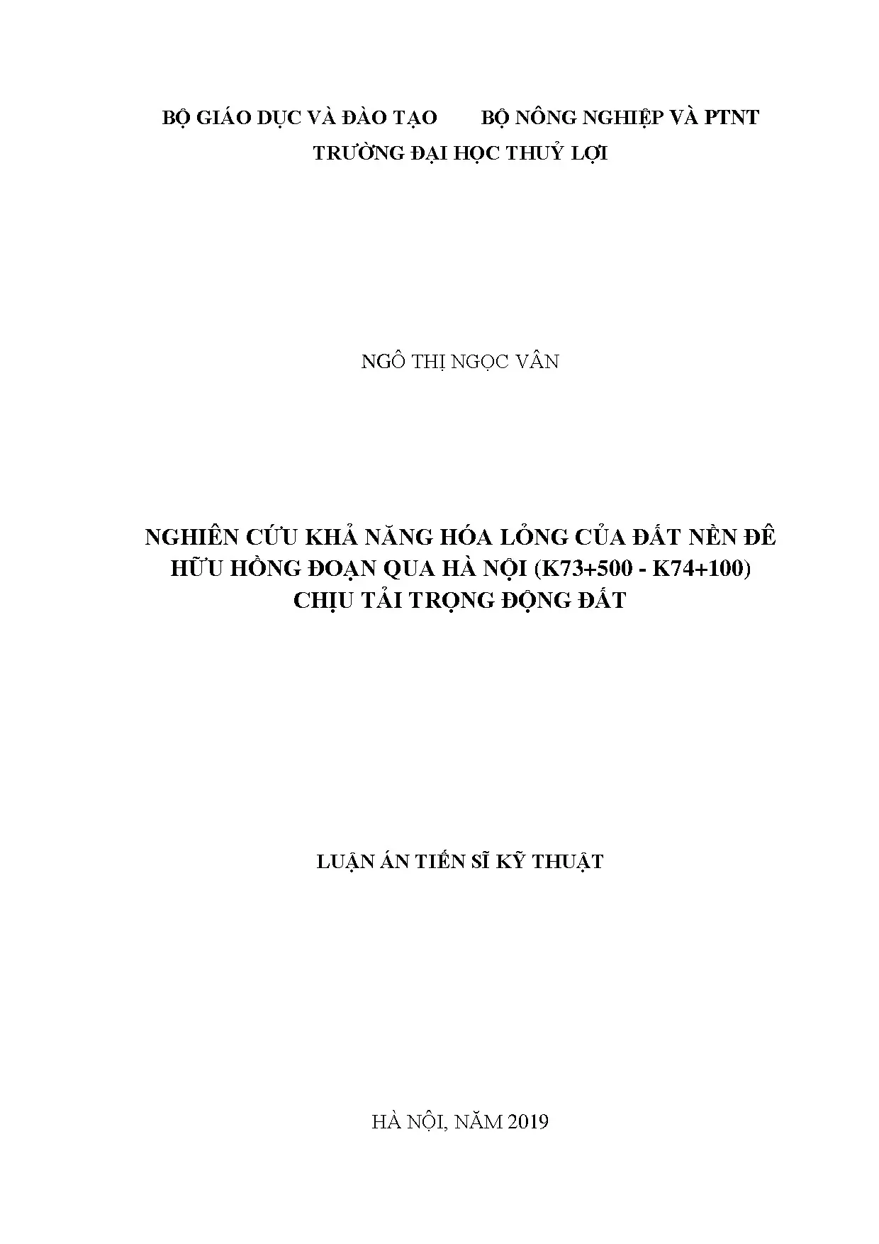 Luận án tiến sĩ nghiên cứu khả năng hóa lỏng của đất nền đê