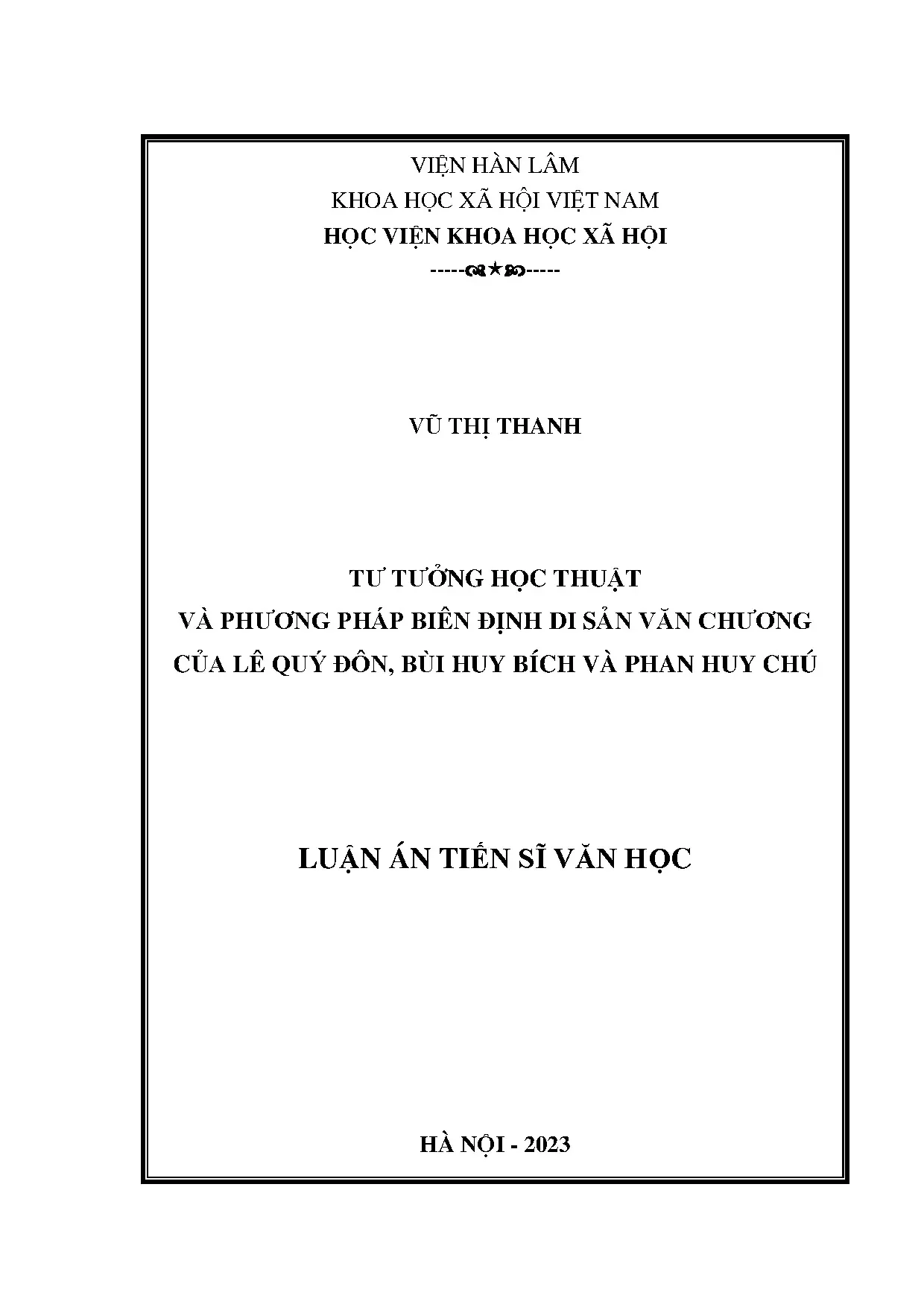 Tư tưởng học thuật và phương pháp biên định di sản văn chươn