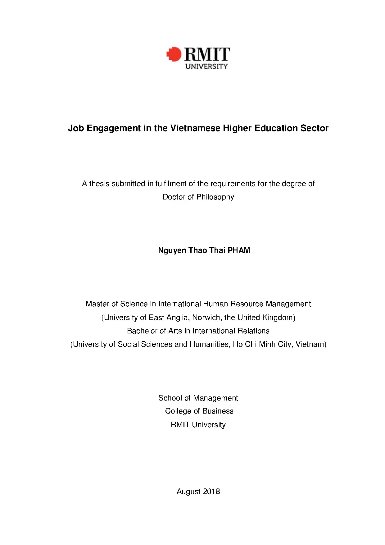 Doctoral thesis of philosophy job engagement in the vietname