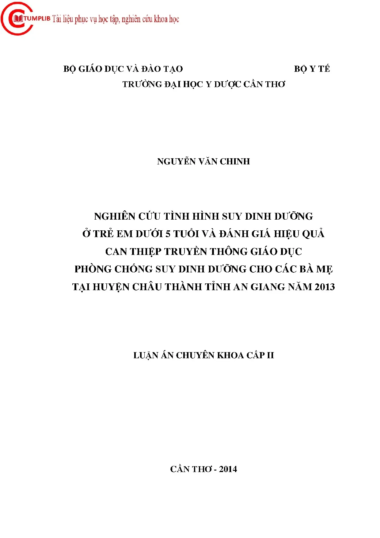 Nghiên cứu suy dinh dưỡng ở trẻ em dưới 5 tuổi An Giang