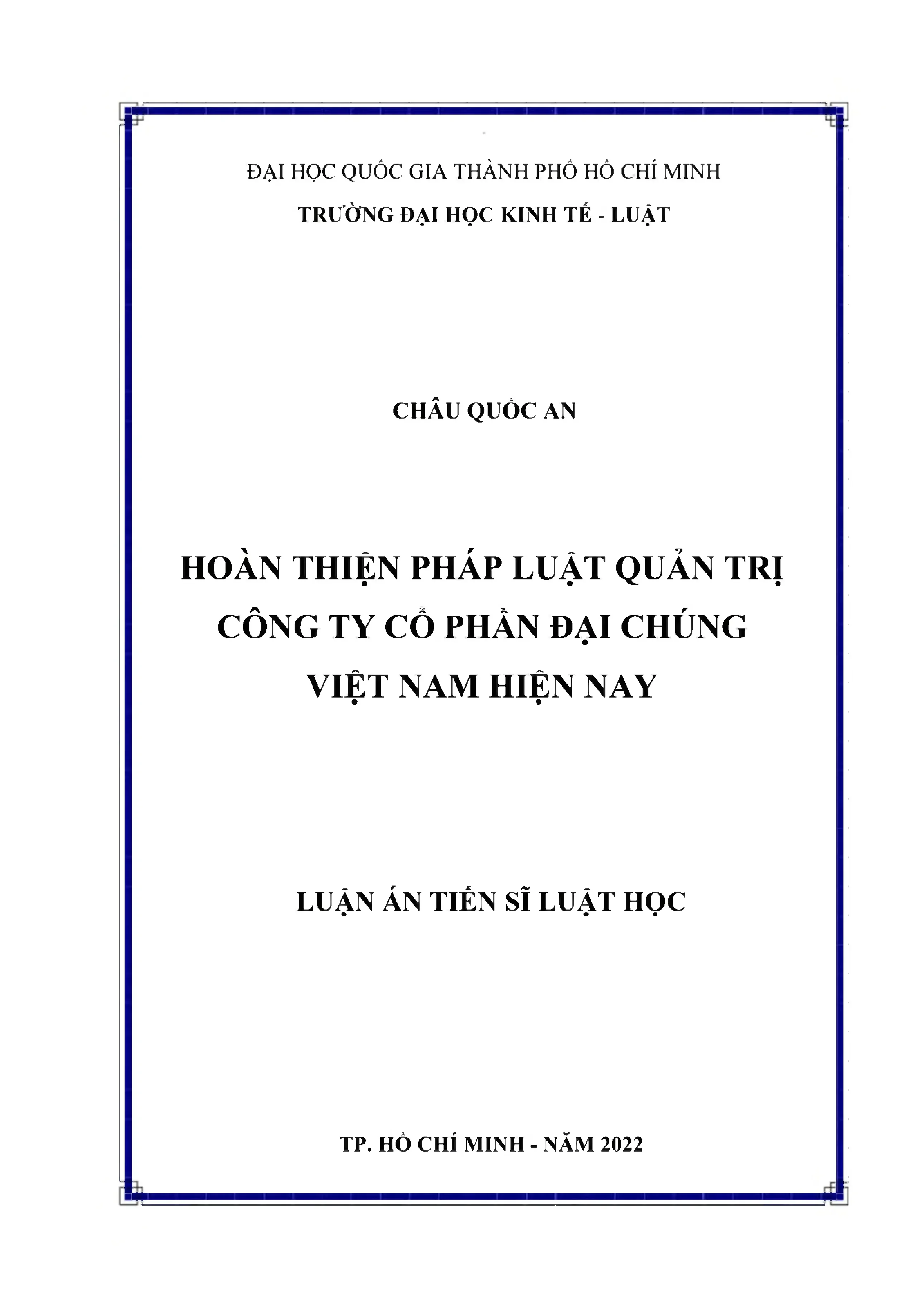 Hoàn thiện pháp luật quản trị công ty cổ phần đại chúng Việt Nam hiện nay