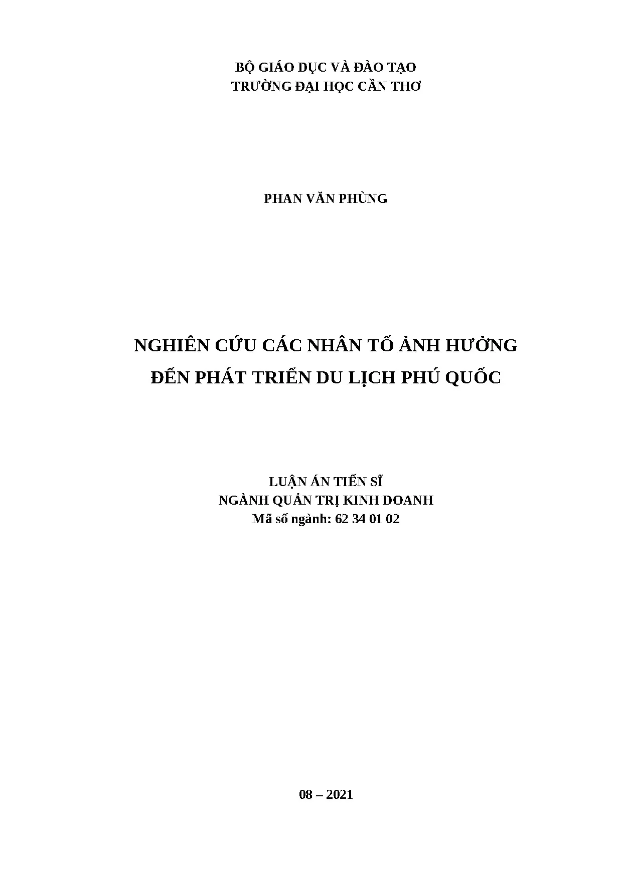 Nghiên cứu nhân tố ảnh hưởng phát triển du lịch Phú Quốc