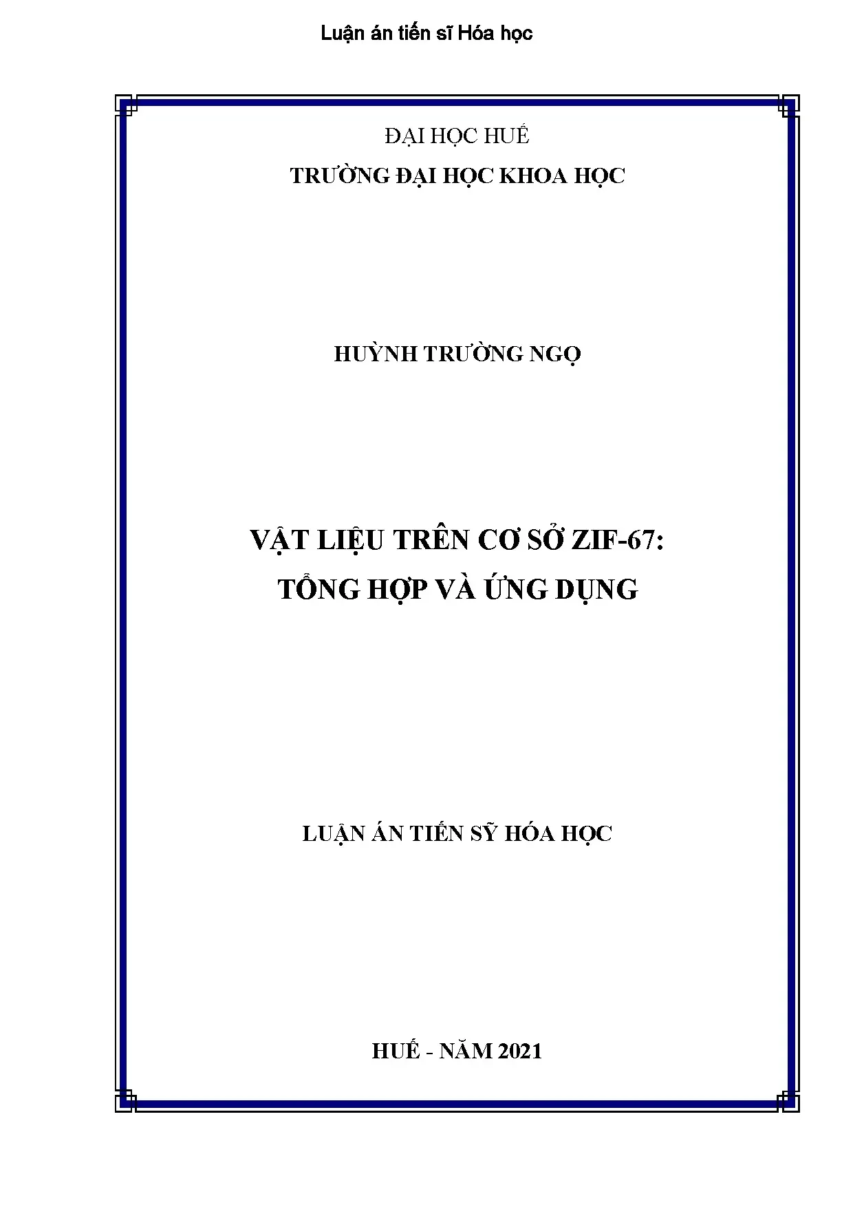 Luận án tiến sĩ hoá học vật liệu trên cơ sở zif 67 tổng hợp