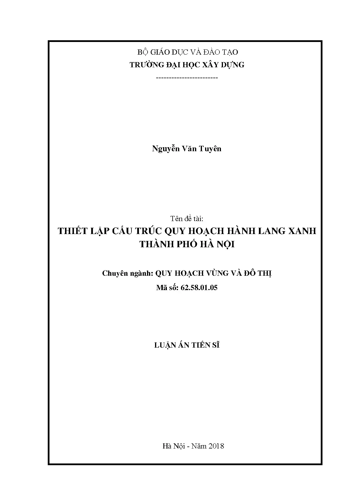 Luận án tiến sĩ thiết lập cấu trúc quy hoạch hành lang xanh