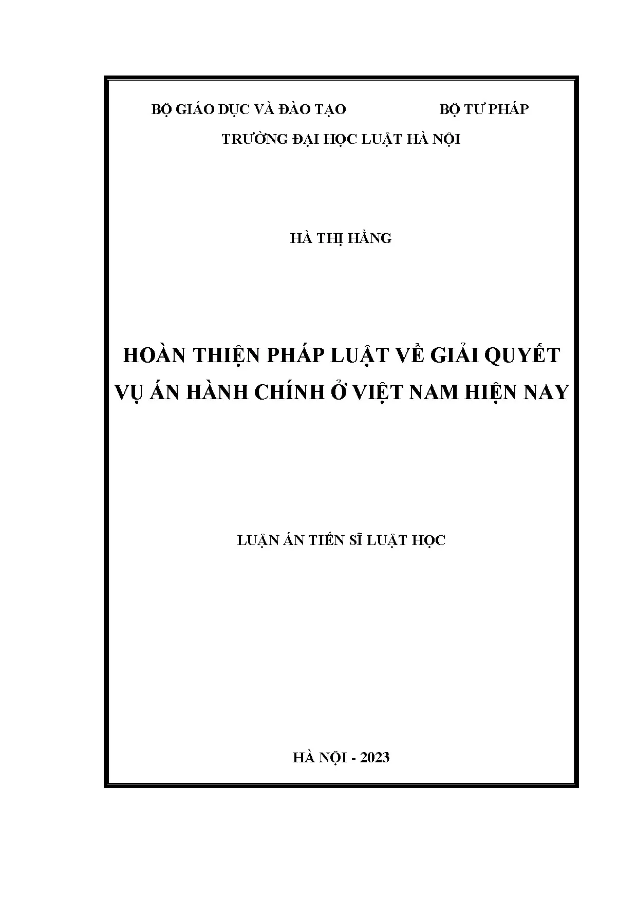 Hoàn thiện pháp luật về giải quyết vụ án hành chính ở việt n
