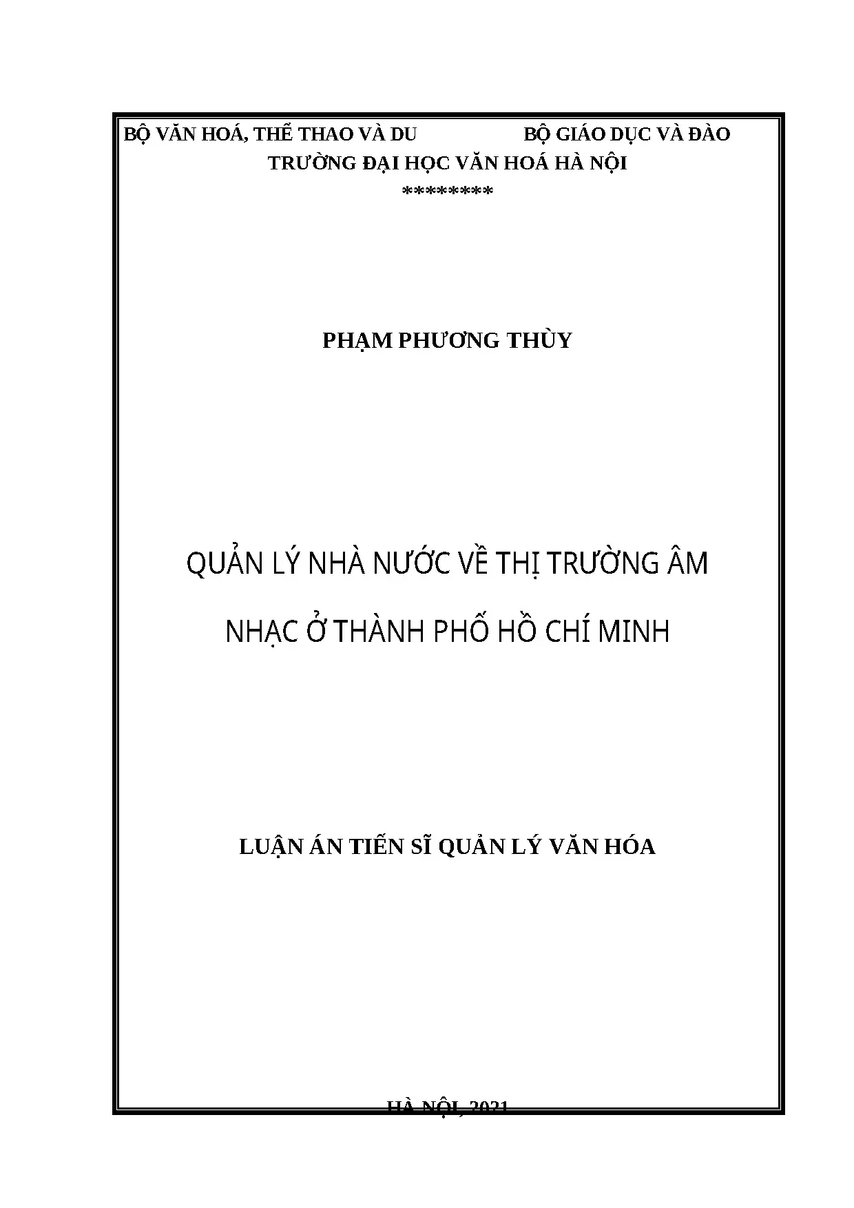 Luận án quản lý nhà nước về thị trường âm nhạc ở thành phố h
