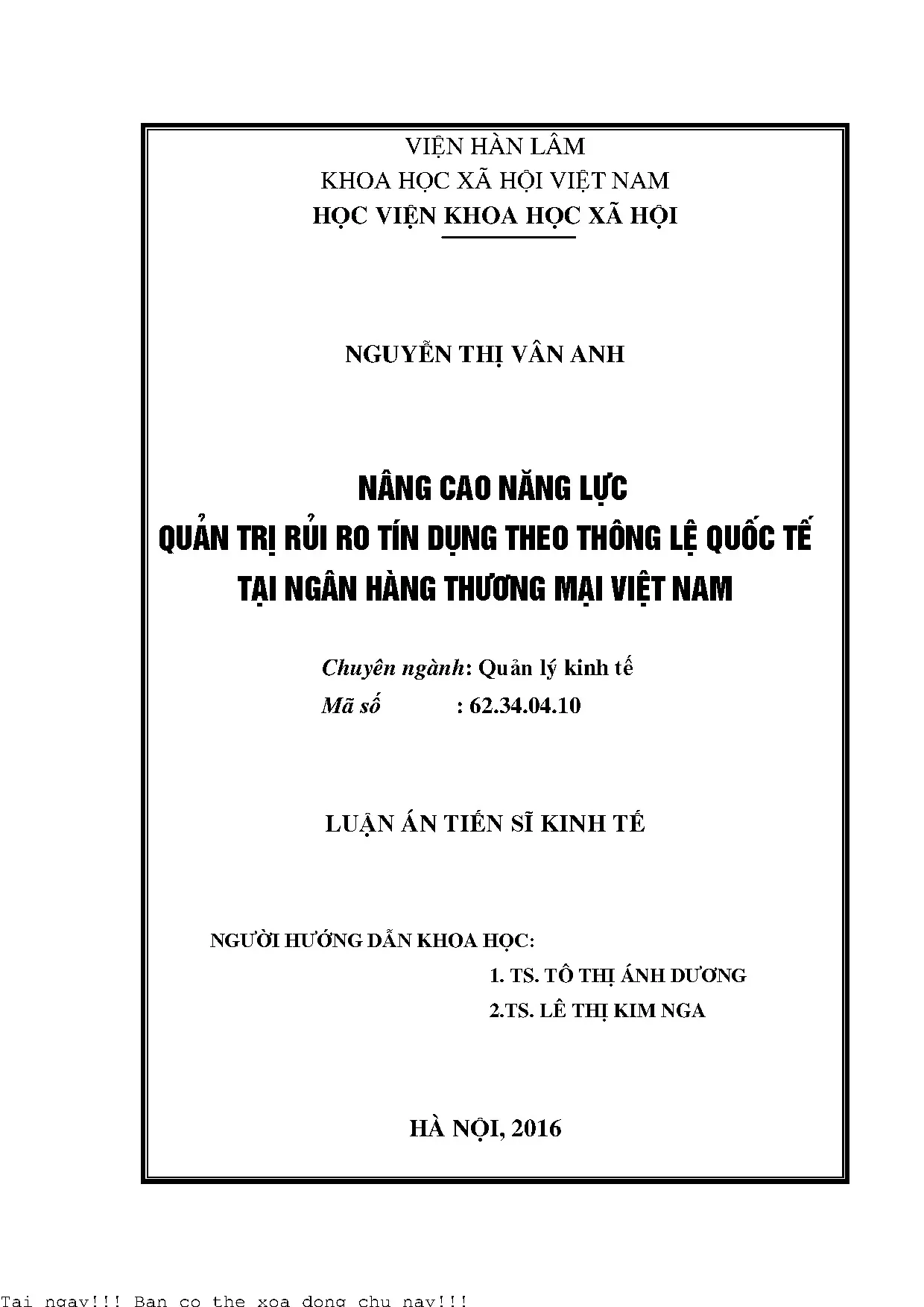 Nâng cao năng lực quản trị rủi ro tín dụng ngân hàng Việt Nam
