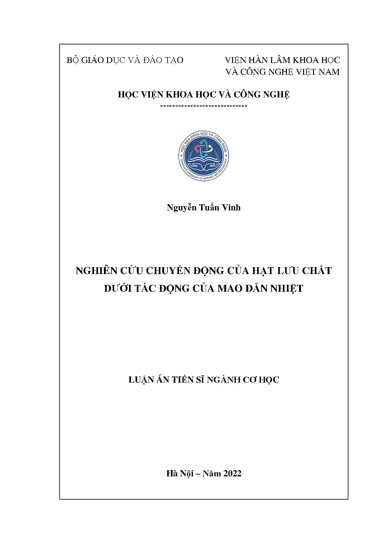 Nghiên cứu chuyển động hạt lưu chất dưới tác động mao dẫn nhiệt