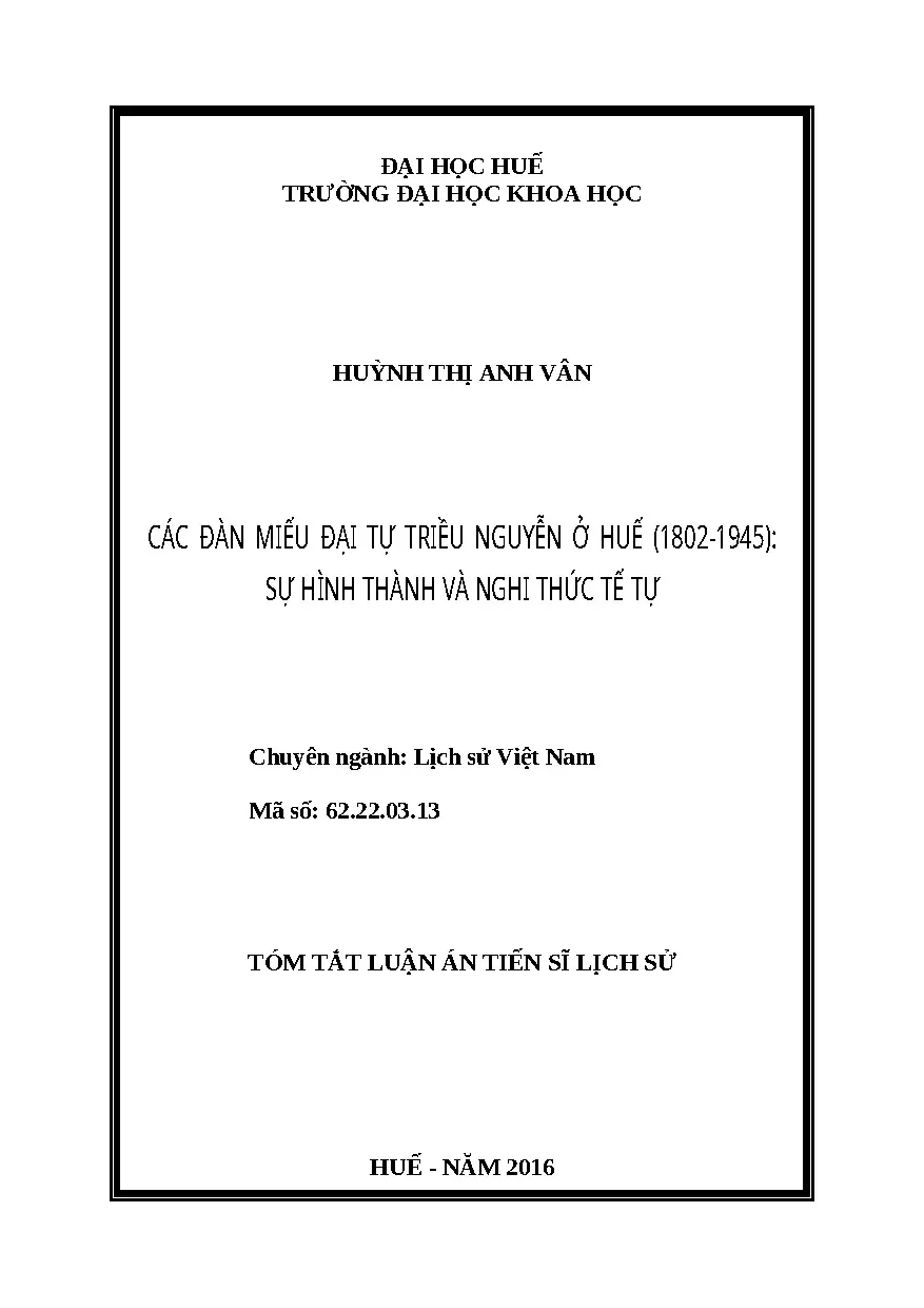 Luận án các đàn miếu đại tự triều nguyễn ở huế 1802 1945 sự