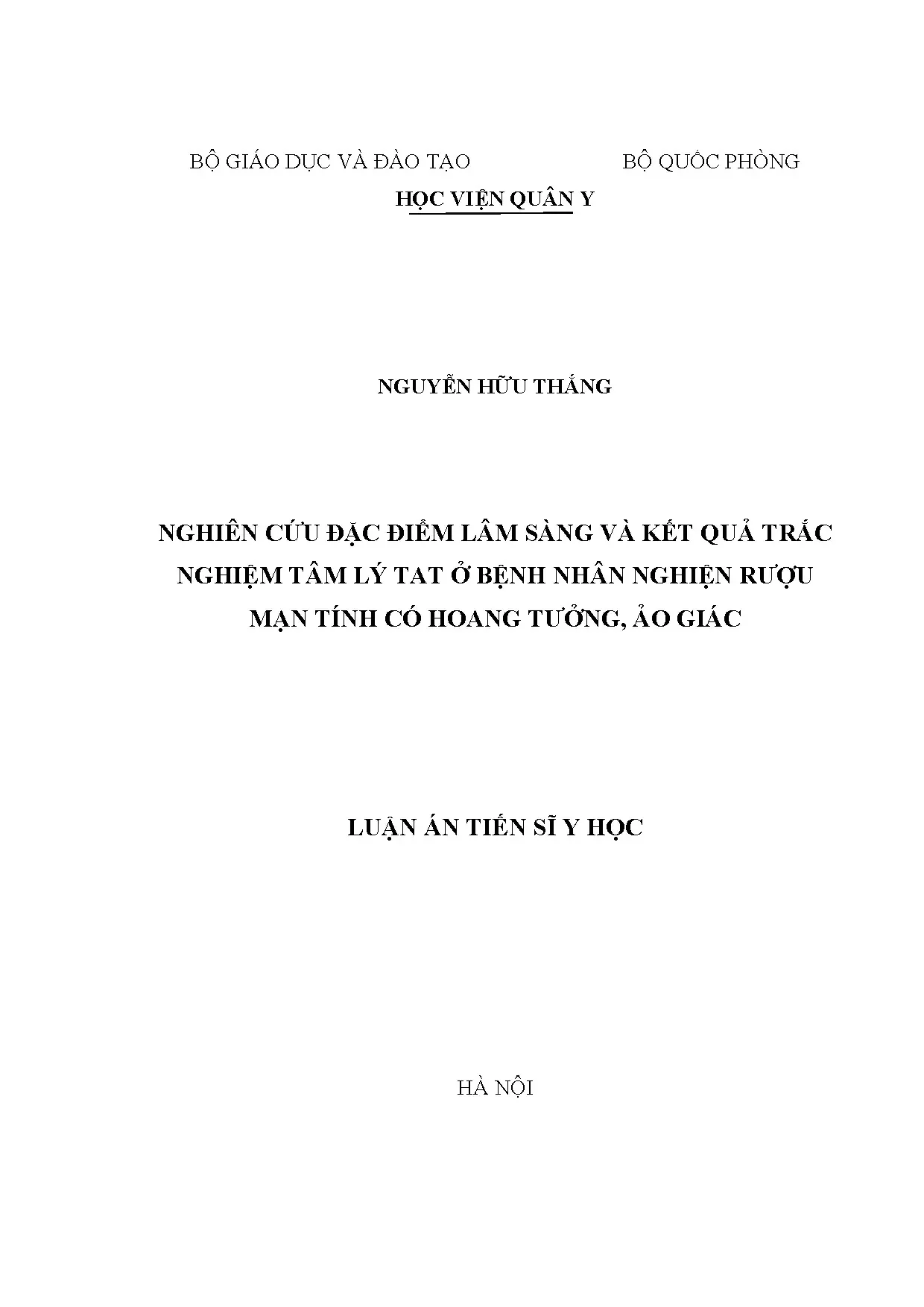 Luận án nghiên cứu đặc điểm lâm sàng và TAT ở bệnh nhân nghiện rượu mạn