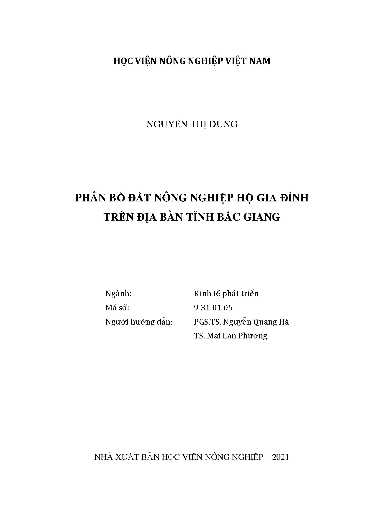 Luận án tiến sĩ phân bố đất nông nghiệp hộ gia đình trên địa