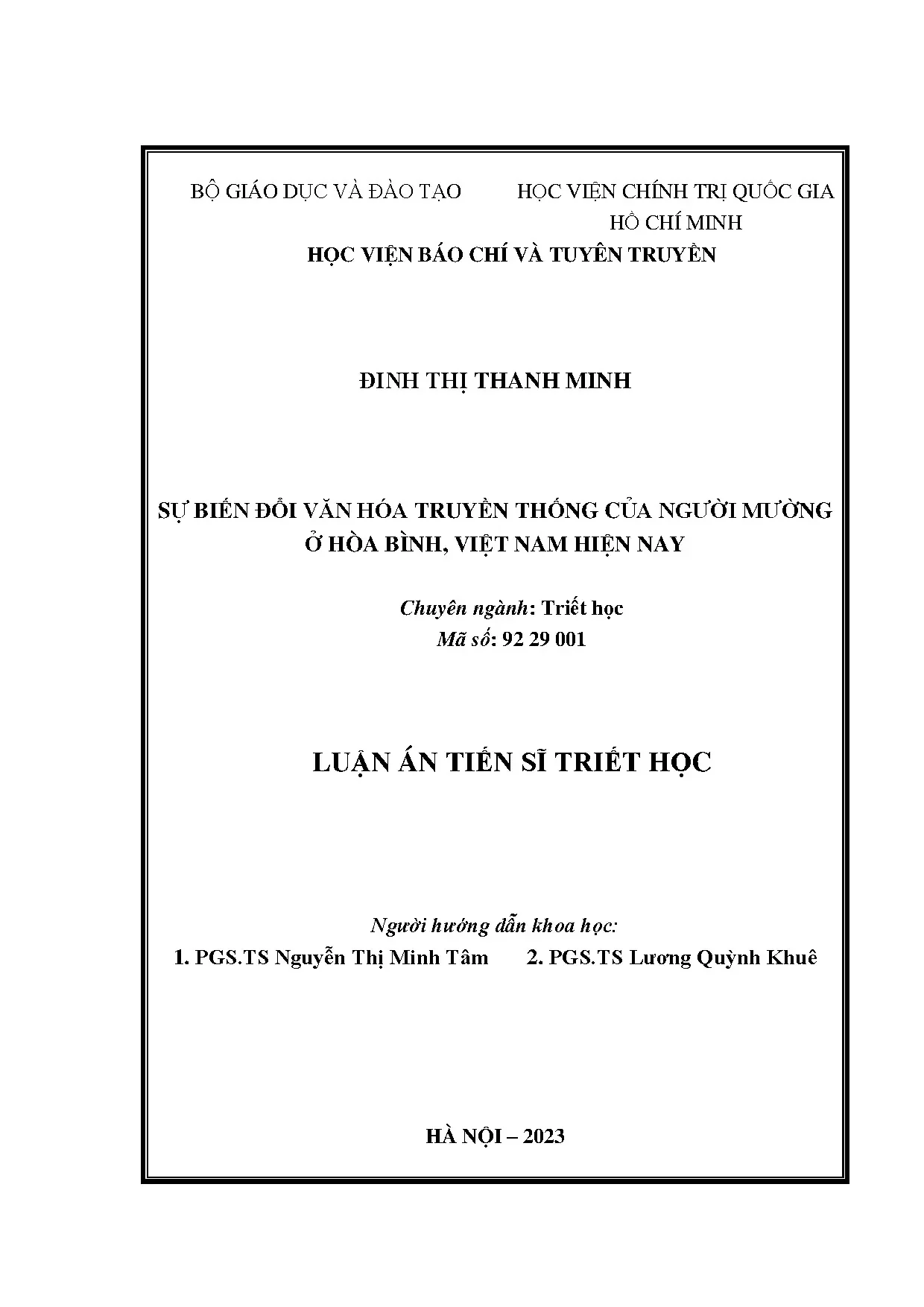 Sự biến đổi văn hóa truyền thống của người mường ở hòa bình