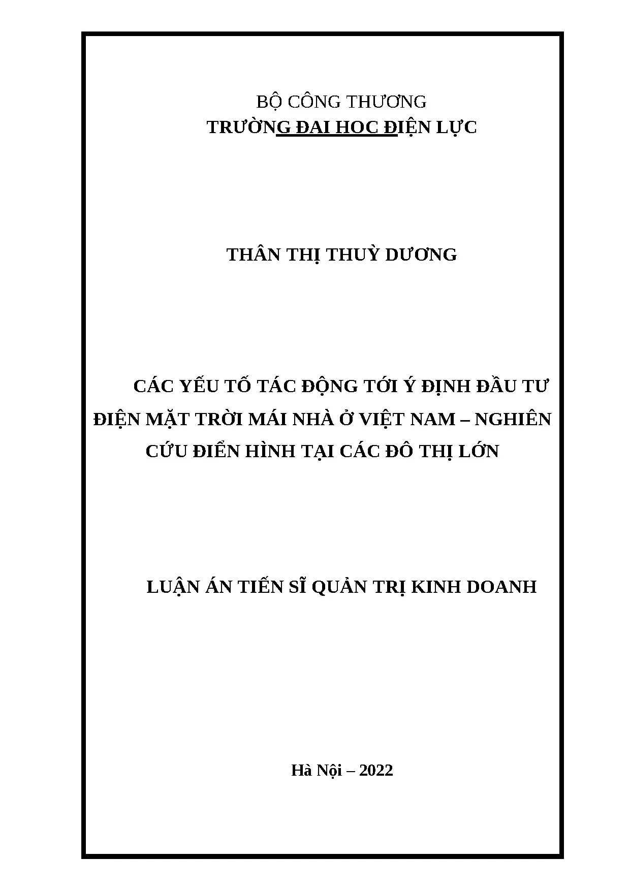 Yếu tố tác động tới ý định đầu tư điện mặt trời mái nhà ở Việt Nam