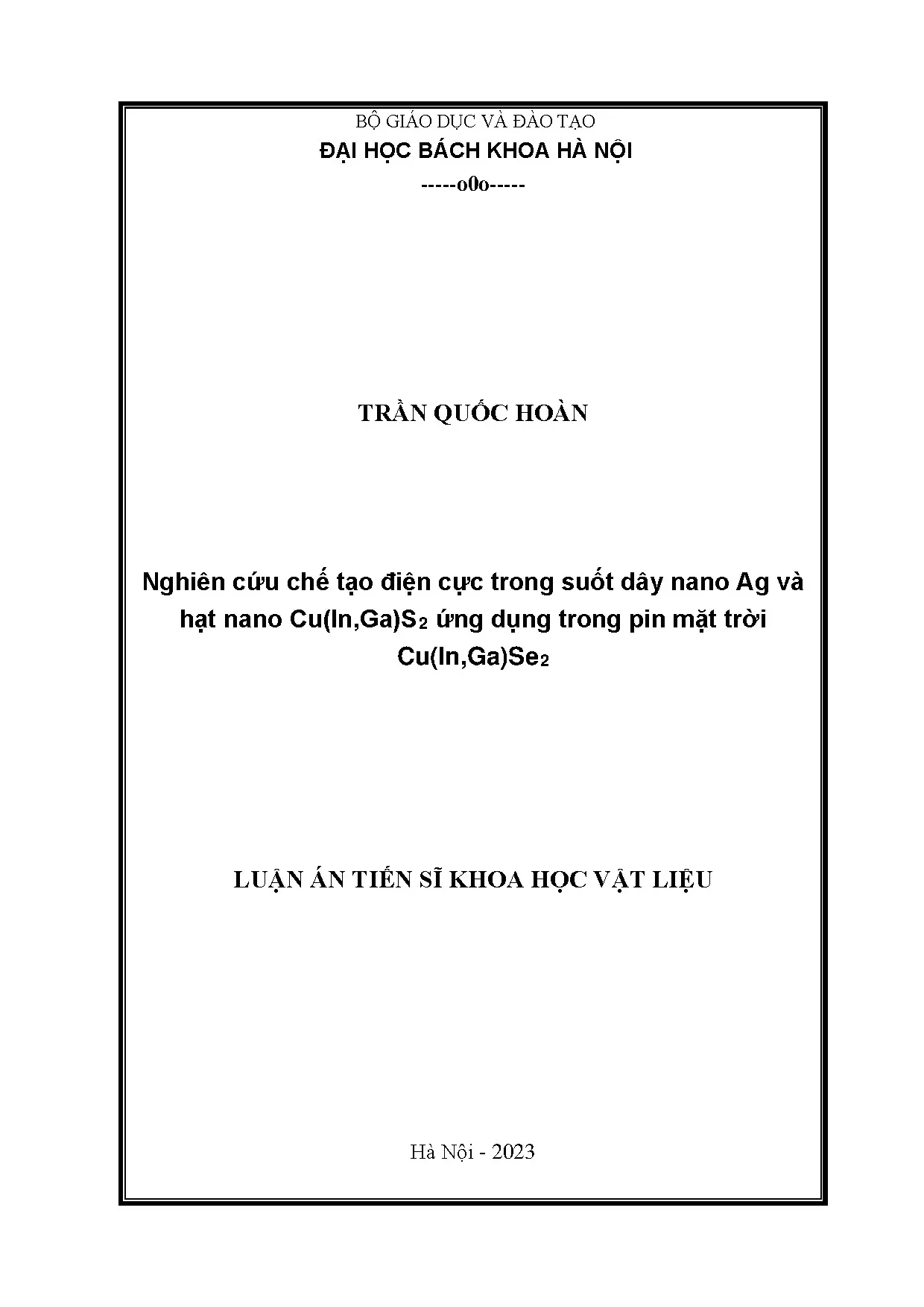 Chế tạo điện cực trong suốt AgNW và Cu(In,Ga)S2 cho pin mặt trời