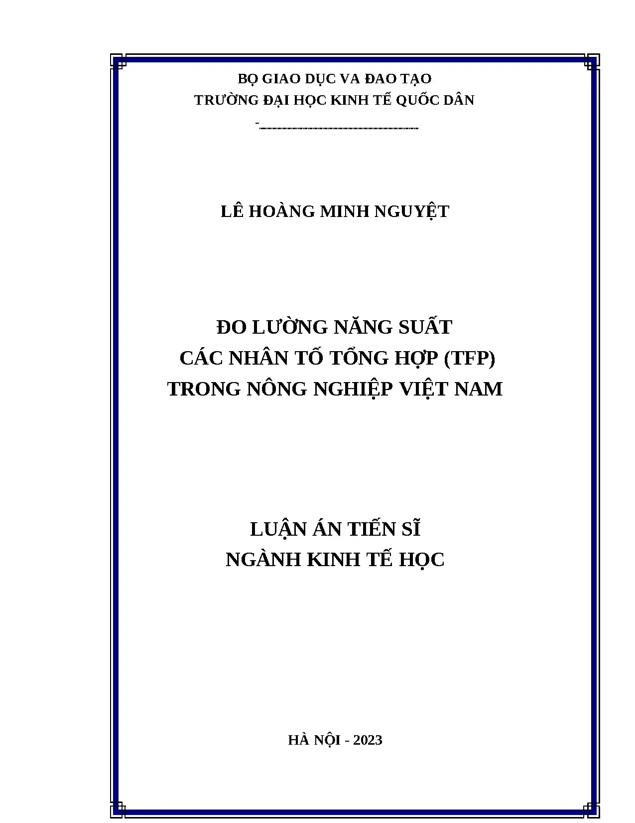 Đo lường TFP Nông nghiệp Việt Nam