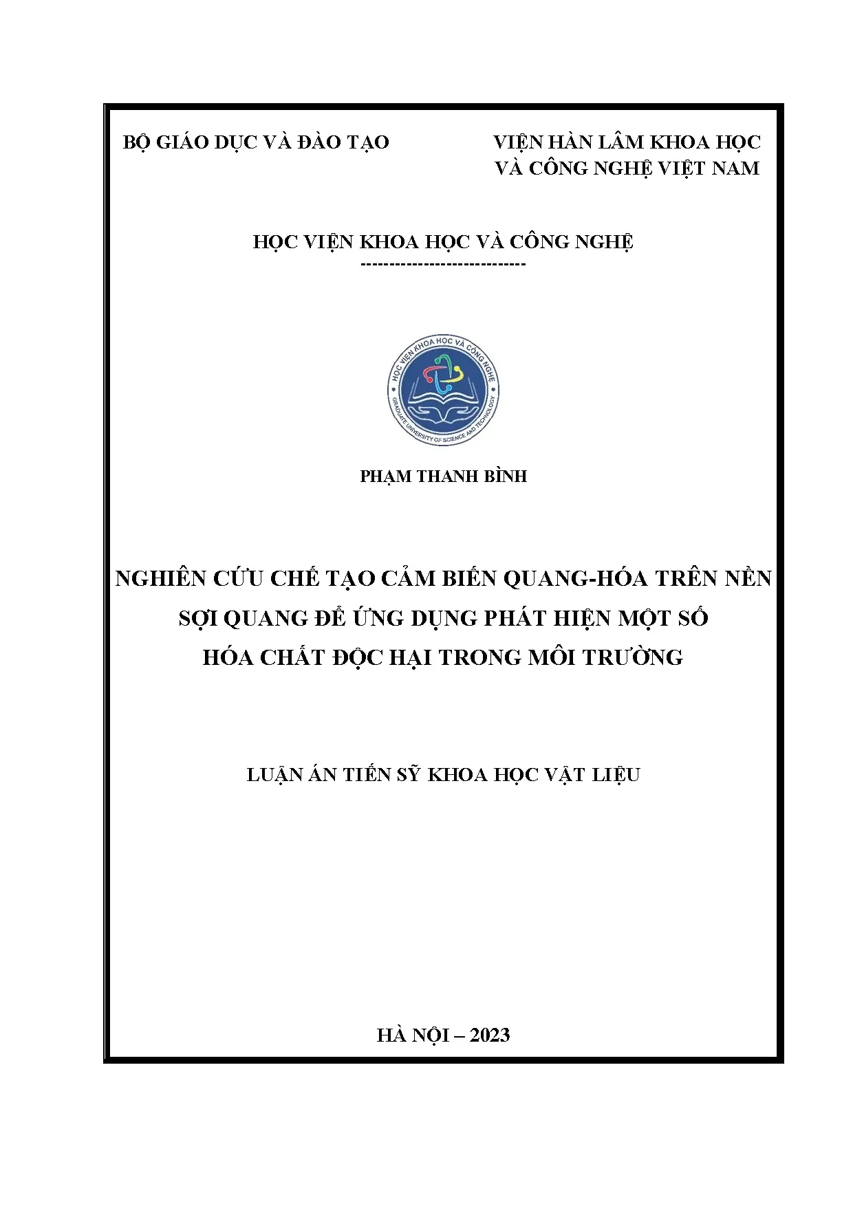 Nghiên cứu chế tạo cảm biến quang hóa trên nền sợi quang để