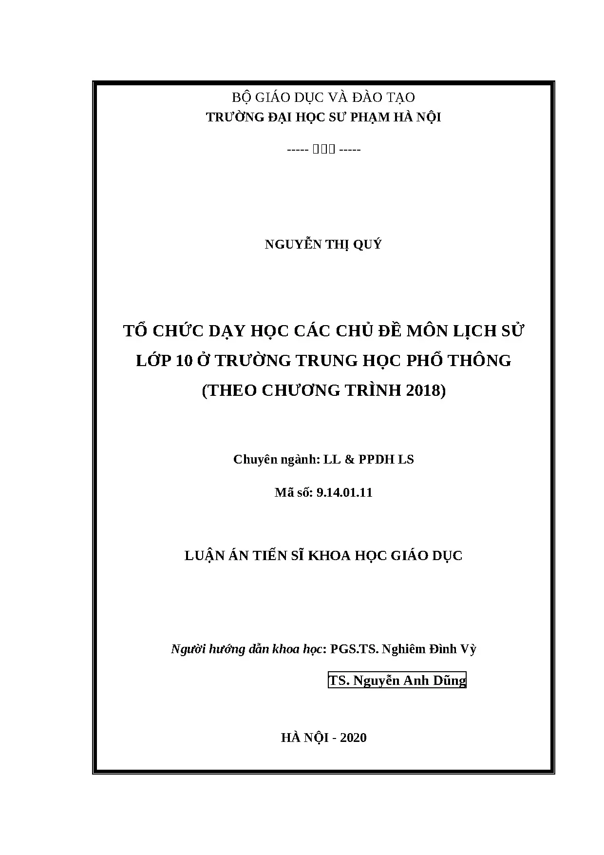 Luận án tiến sĩ khoa học giáo dục tổ chức dạy học các chủ đề