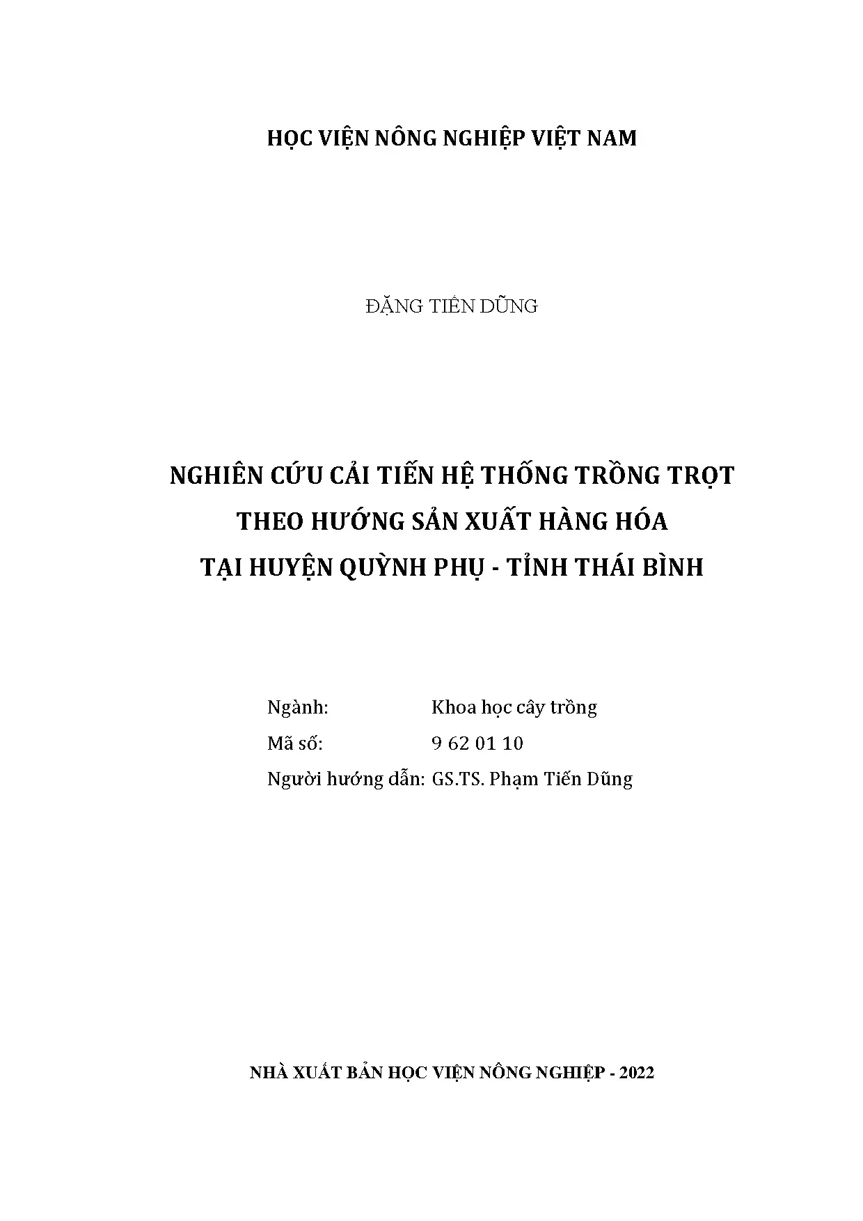 Cải tiến hệ thống trồng trọt hàng hóa tại Quỳnh Phụ, Thái Bình