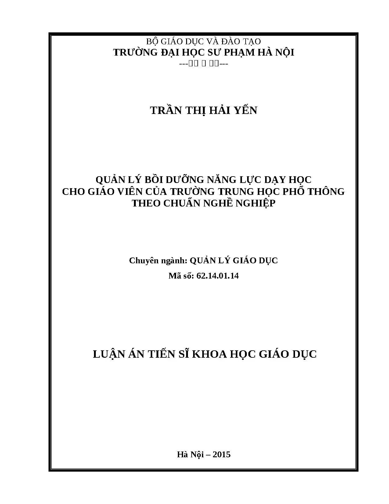 Luận án quản lý bồi dưỡng năng lực dạy học cho giáo viên của