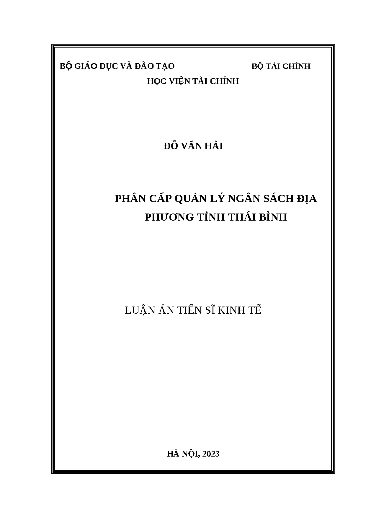 Phân cấp quản lý ngân sách địa phương tỉnh thái bình