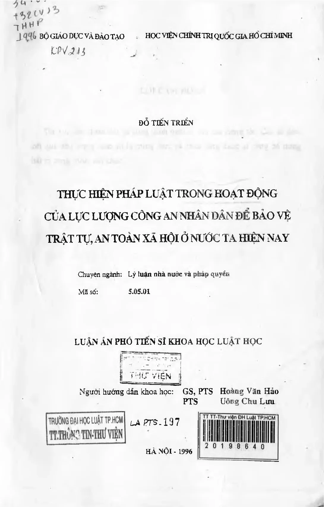 Luận án thực hiện pháp luật trong hoạt động của lực lượng cô
