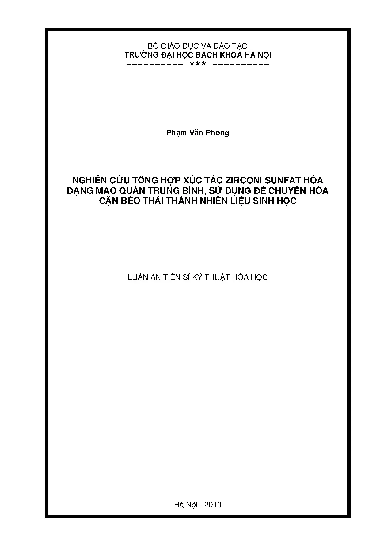 Nghiên cứu tổng hợp xúc tác zirconi sunfat hóa dạng mao quản