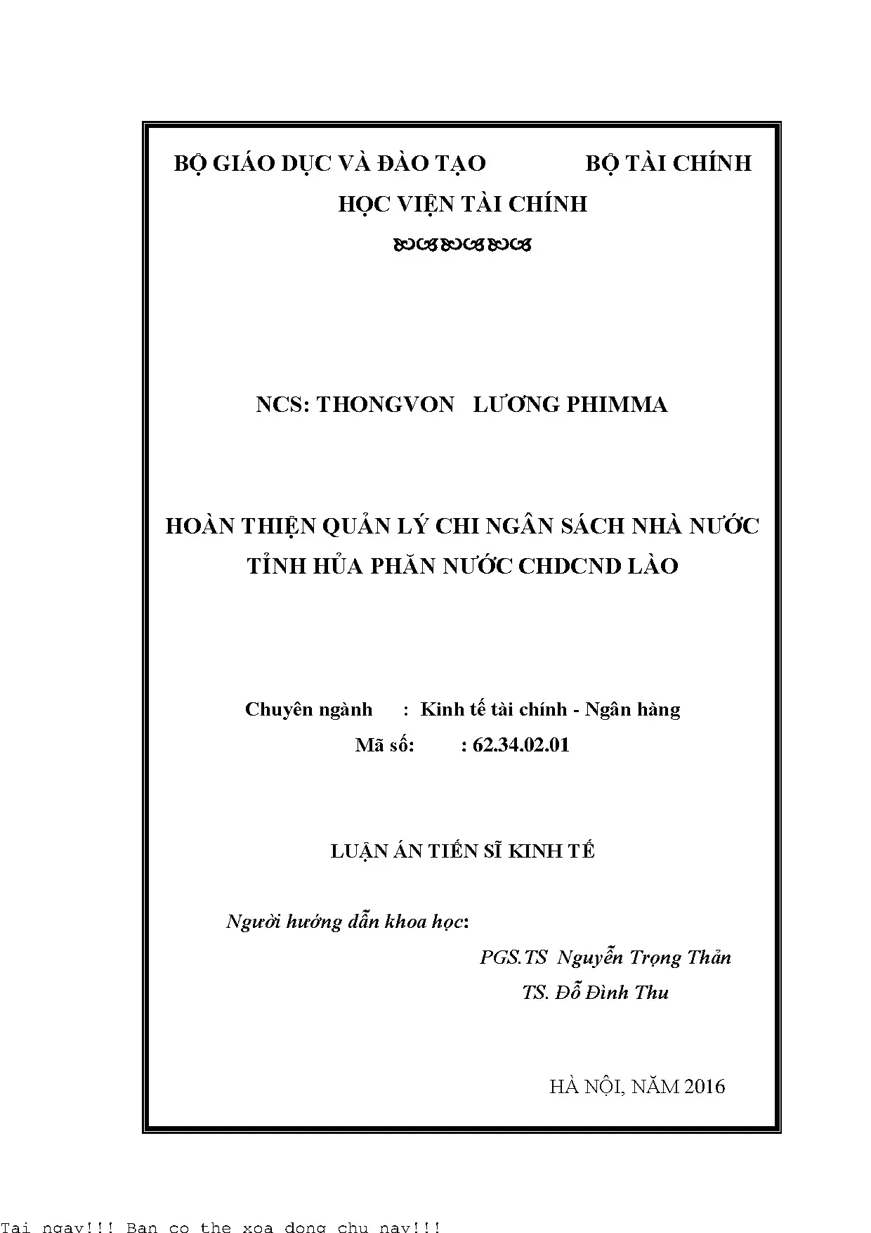 Hoàn thiện quản lý chi ngân sách nhà nước tỉnh Hủa Phăn