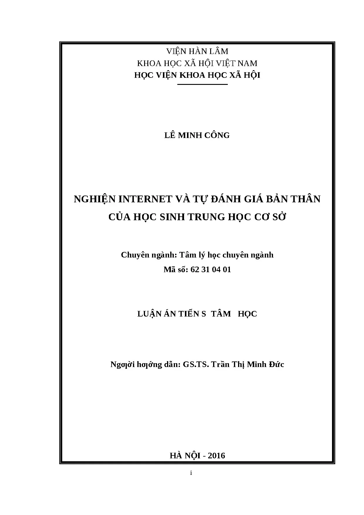 Luận án nghiện internet và tự đánh giá bản thân của học sinh