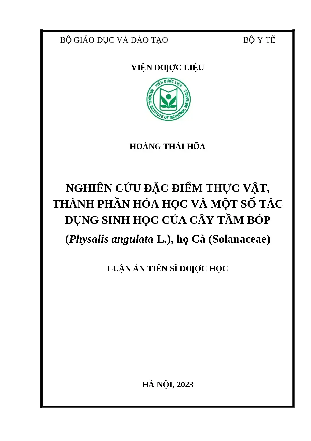 Nghiên cứu đặc điểm thực vật thành phần hóa học và một số tá
