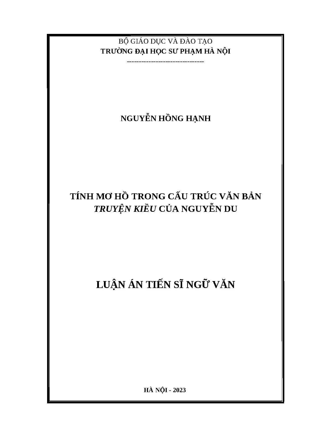 Tính mơ hồ trong cấu trúc văn bản Truyện Kiều