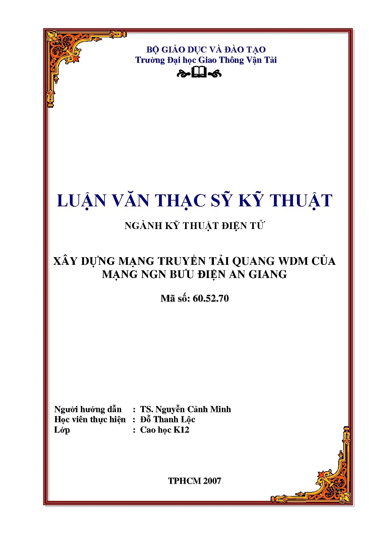 Xây dựng mạng truyền tải quang wdm của ngn bưu điện ân giang