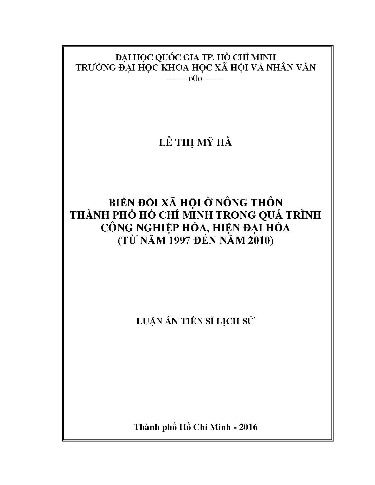 Biến đổi xã hội ở nông thôn thành phố hồ chí minh trong quá
