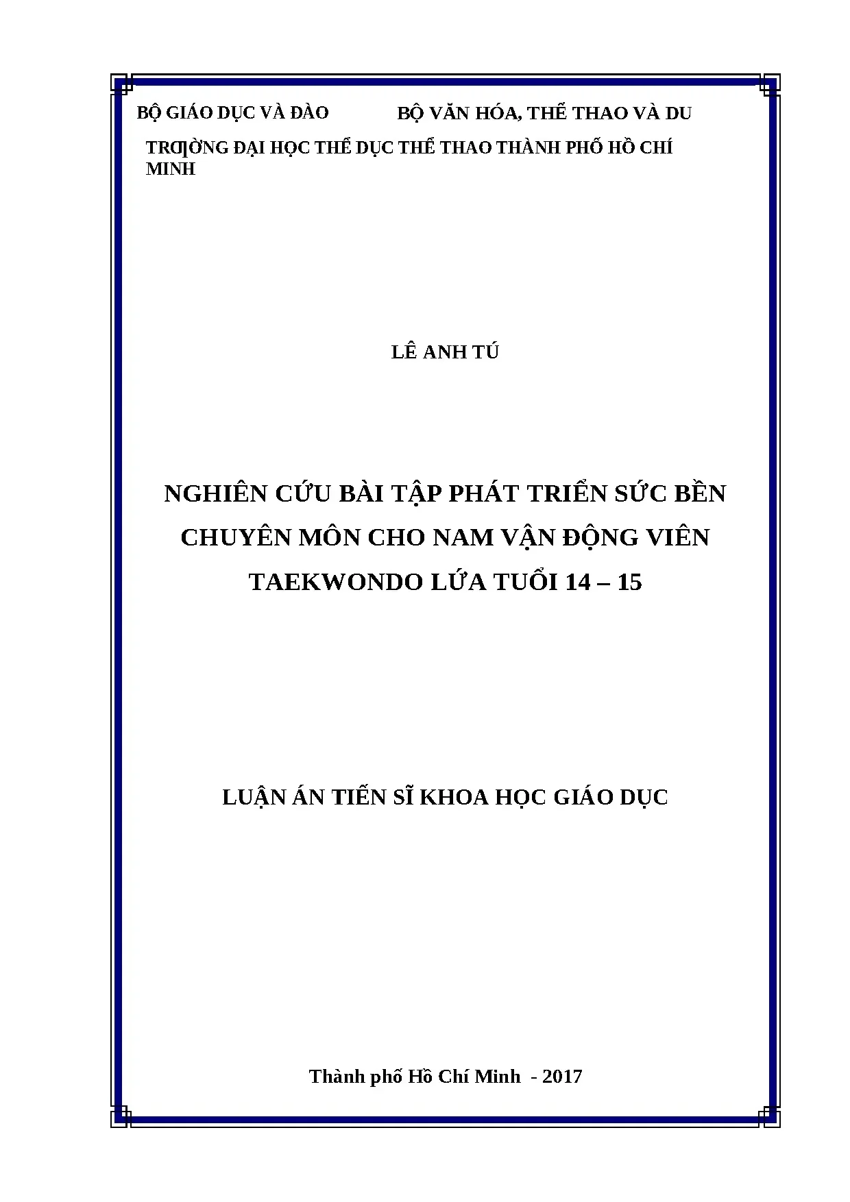 Luận án nghiên cứu bài tập phát triển sức bền chuyên môn cho