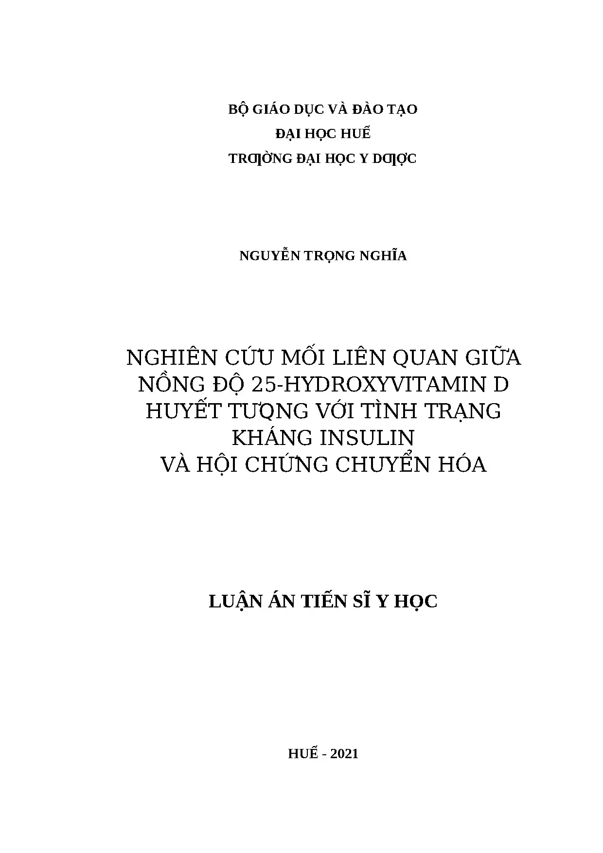 Nghiên cứu mối liên quan giữa nồng độ 25 hydroxyvitamin d hu