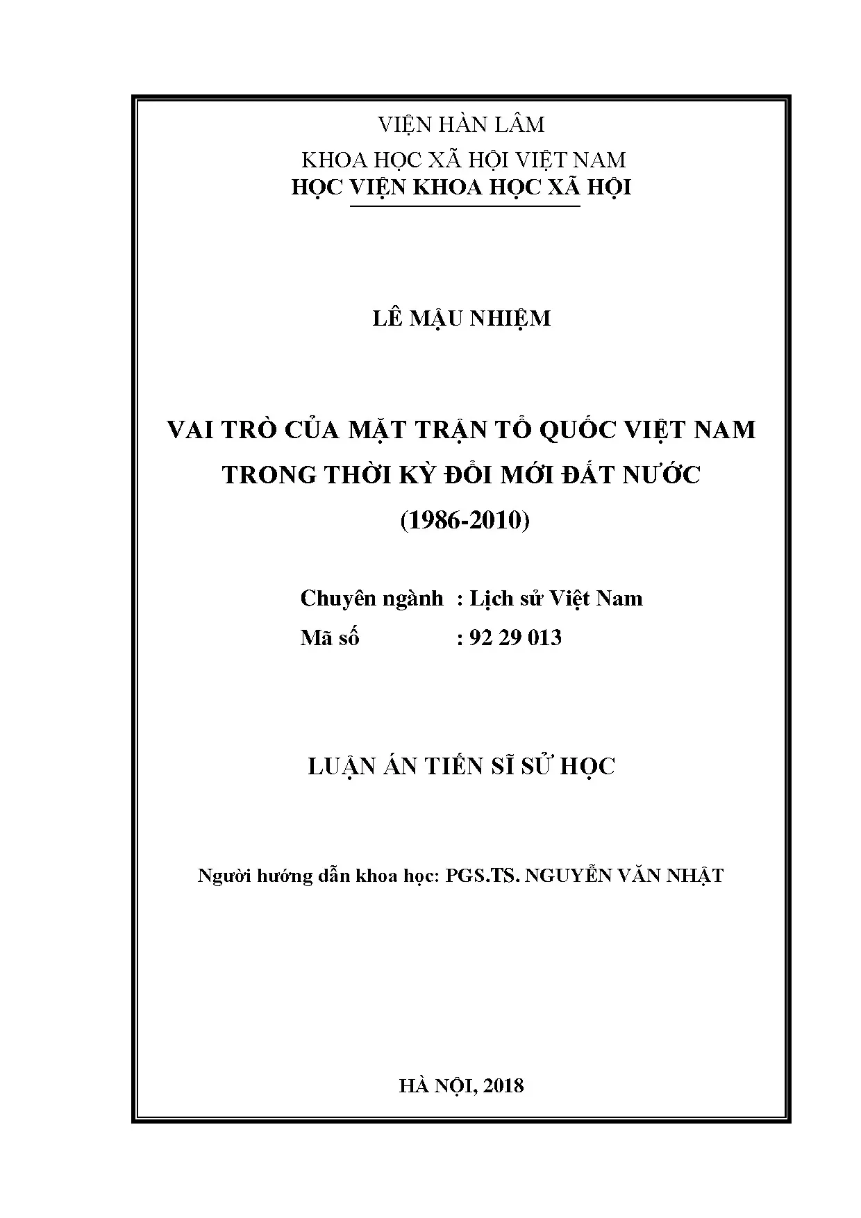 Luận án tiến sĩ vai trò của mặt trận tổ quốc việt nam trong