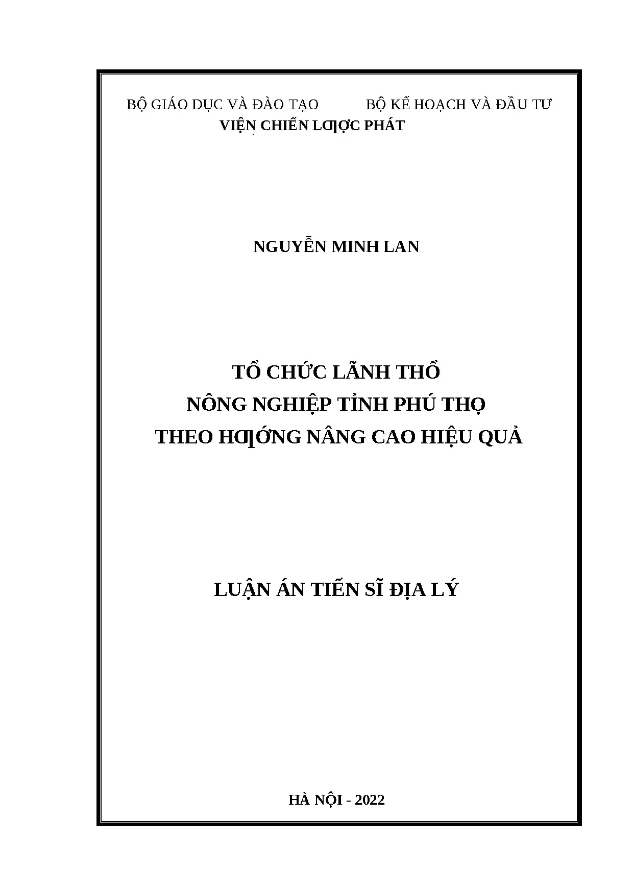 Luận án tổ chức lãnh thổ nông nghiệp tỉnh phú thọ theo hƣớng