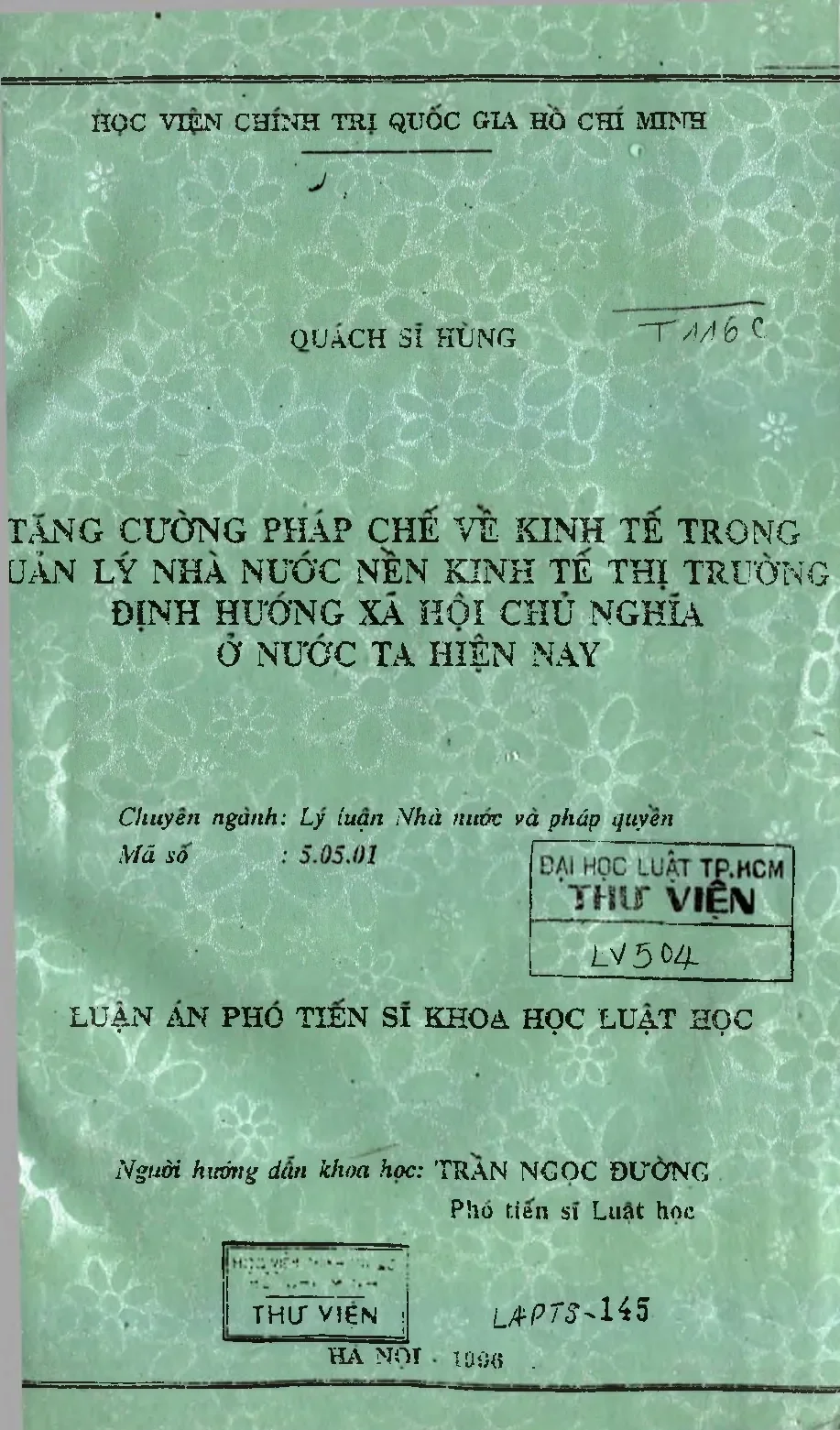 Luận án tăng cường pháp chế về kinh tế trong quản lý nhà nướ