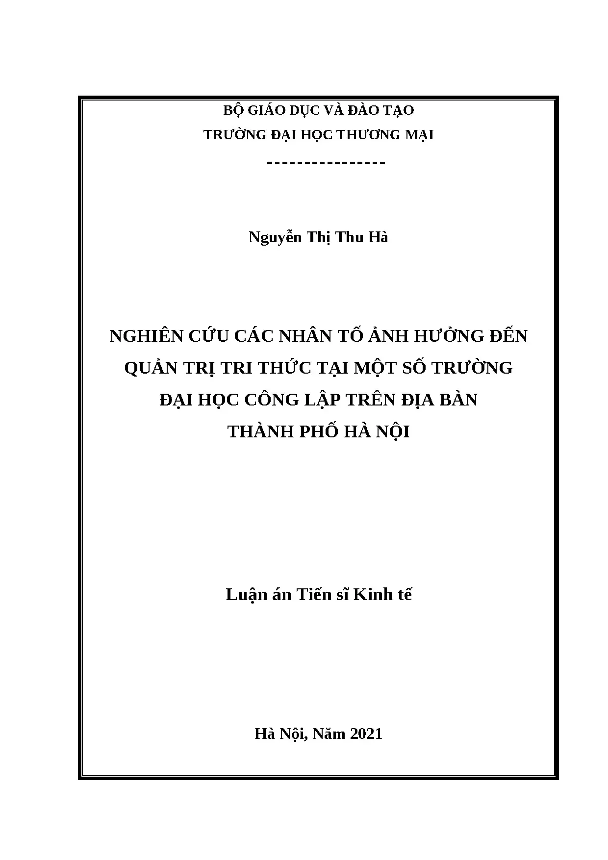 Quản trị tri thức tại trường đại học công lập Hà Nội