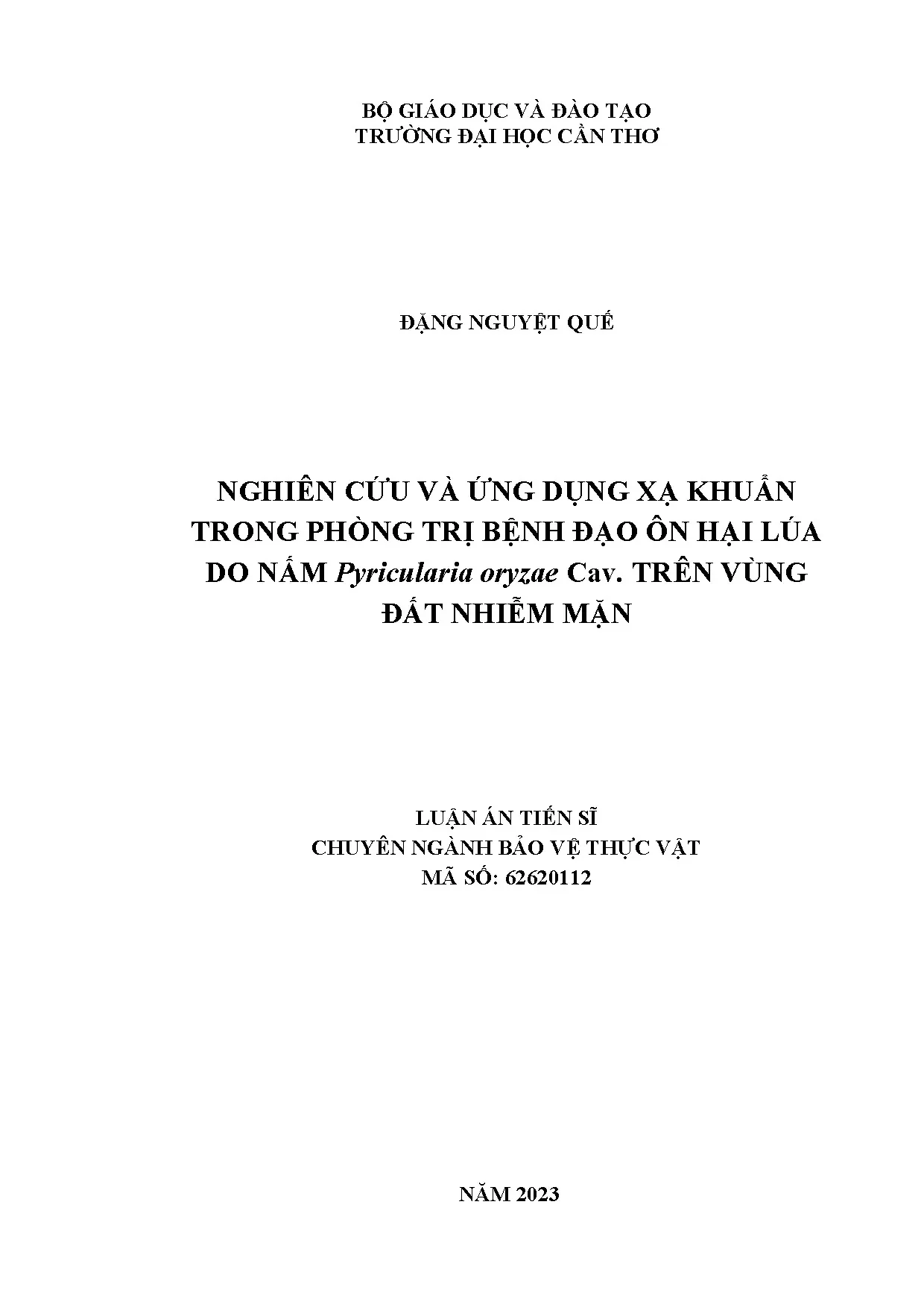 Ứng dụng xạ khuẩn phòng trị đạo ôn lúa trên đất mặn