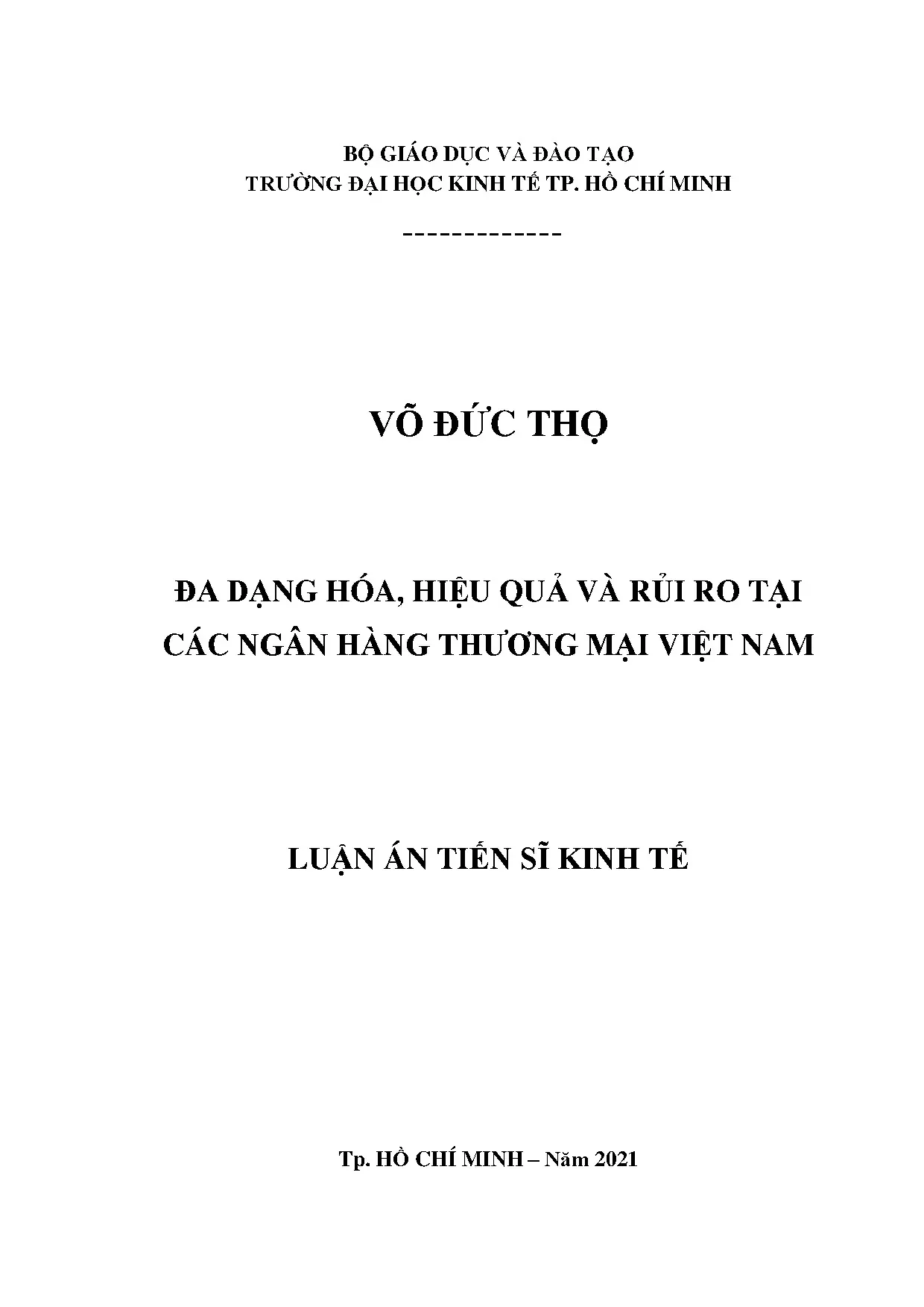Đa dạng hóa, hiệu quả & rủi ro ngân hàng thương mại Việt Nam