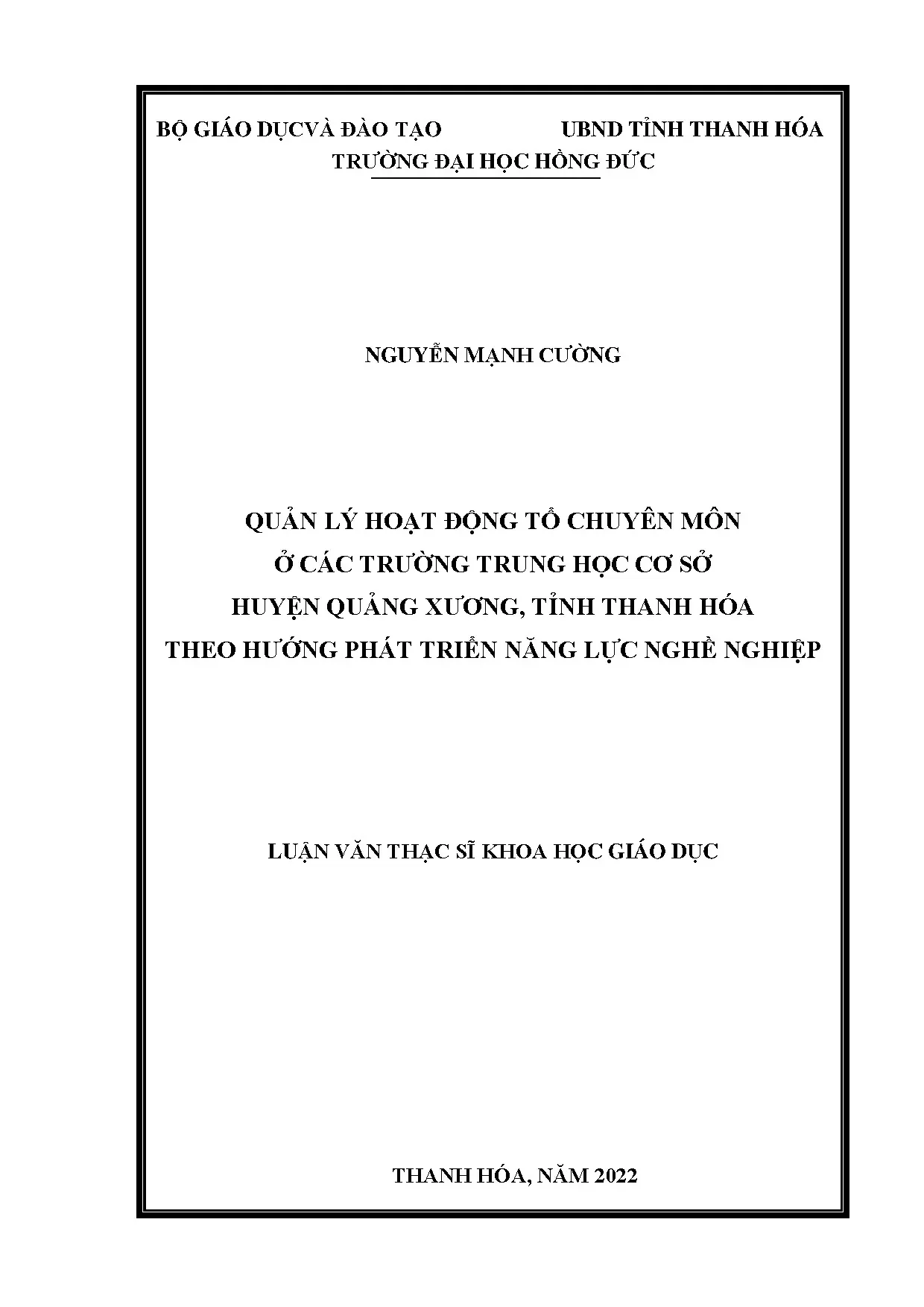Quản lý hoạt động tổ chuyên môn ở các trường trung học cơ sở