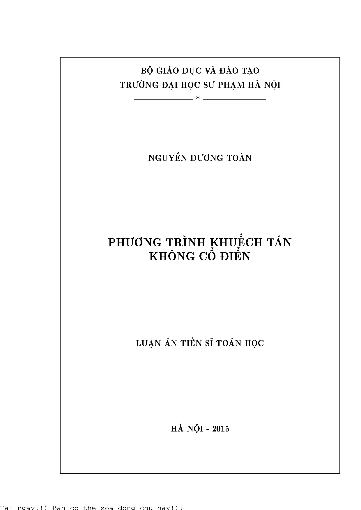 Phương trình Khuếch Tán Không Cổ Điển: Luận án Tiến sĩ