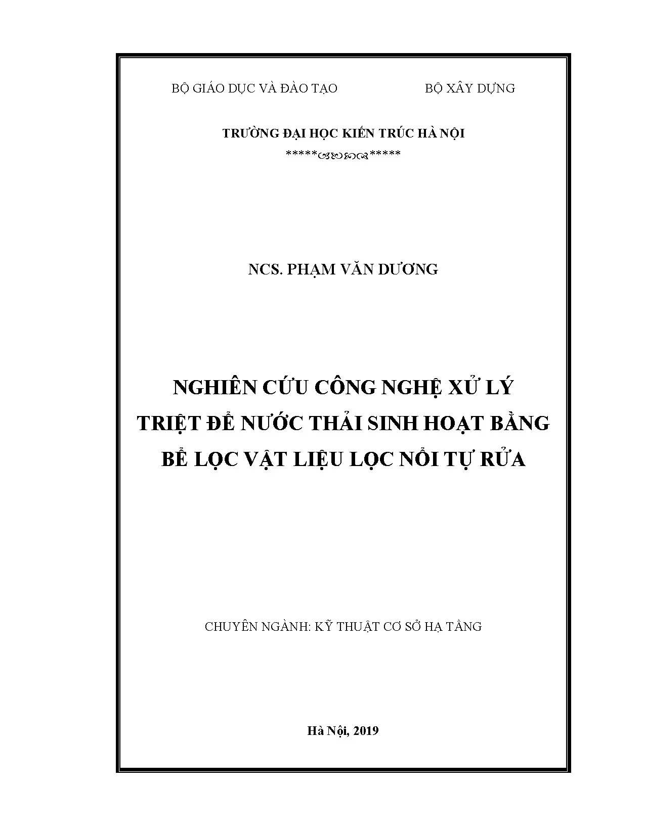 Luận án tiến sĩ xử lý triệt để nước thải sinh hoạt bằng bể lọc nổi tự rửa
